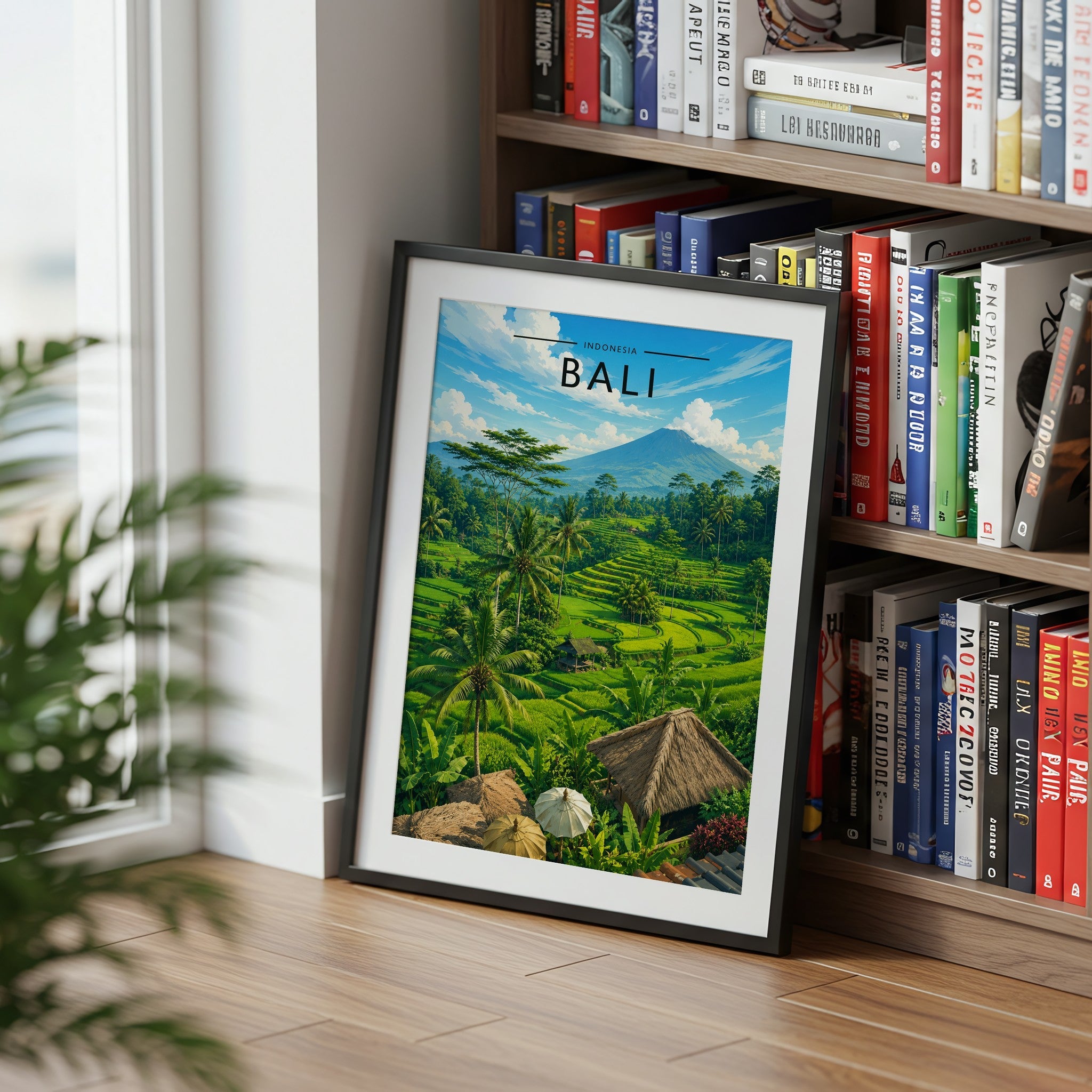 Bali Travel Poster mounted in a black frame