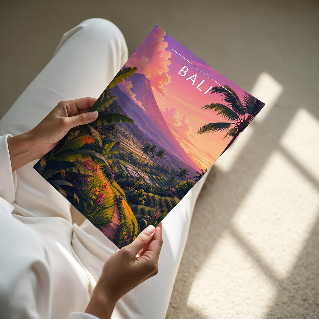 Bali #2 Travel Poster - A4 print held in hand
