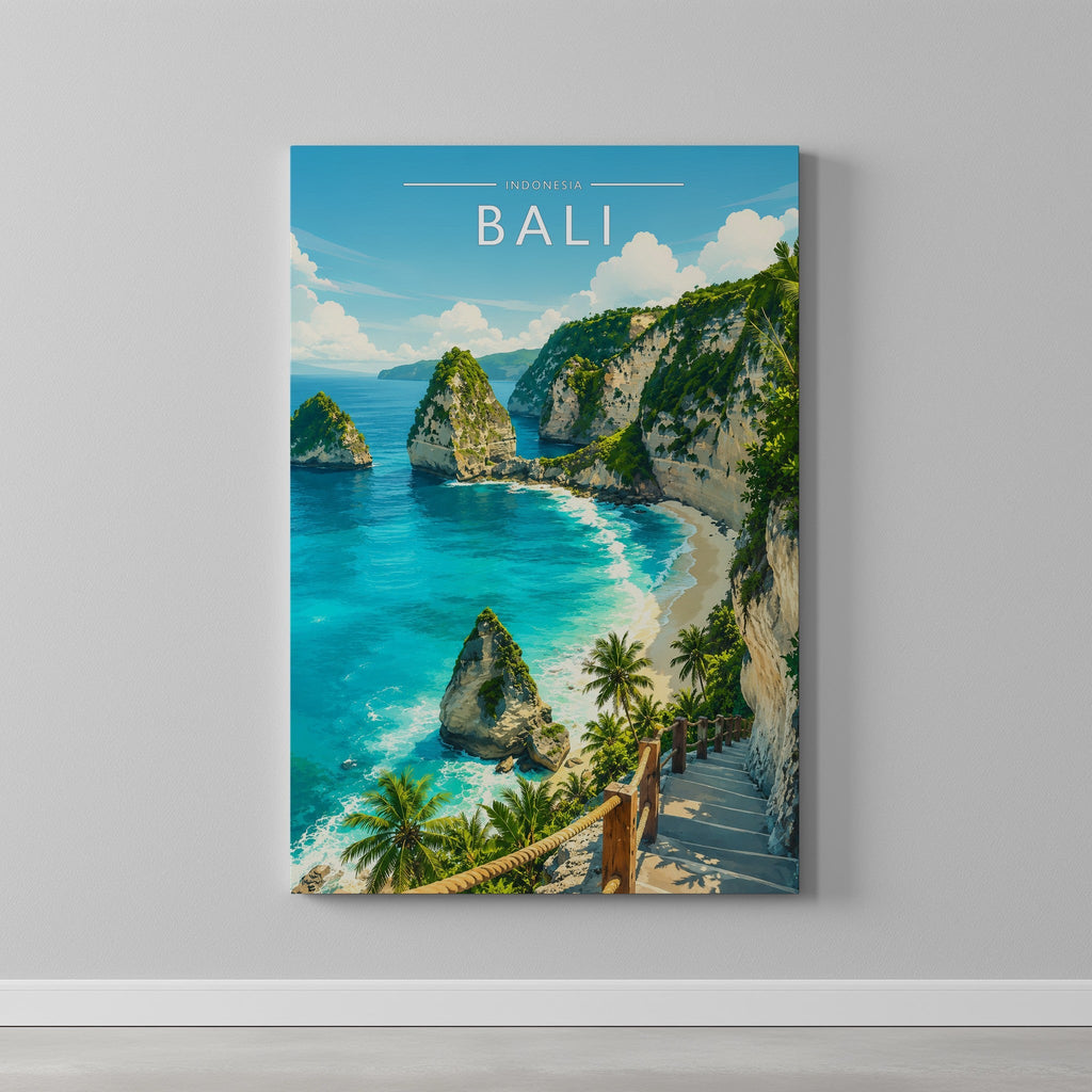 Bali #3 Travel Poster as a gallery-wrapped canvas on a plain wall