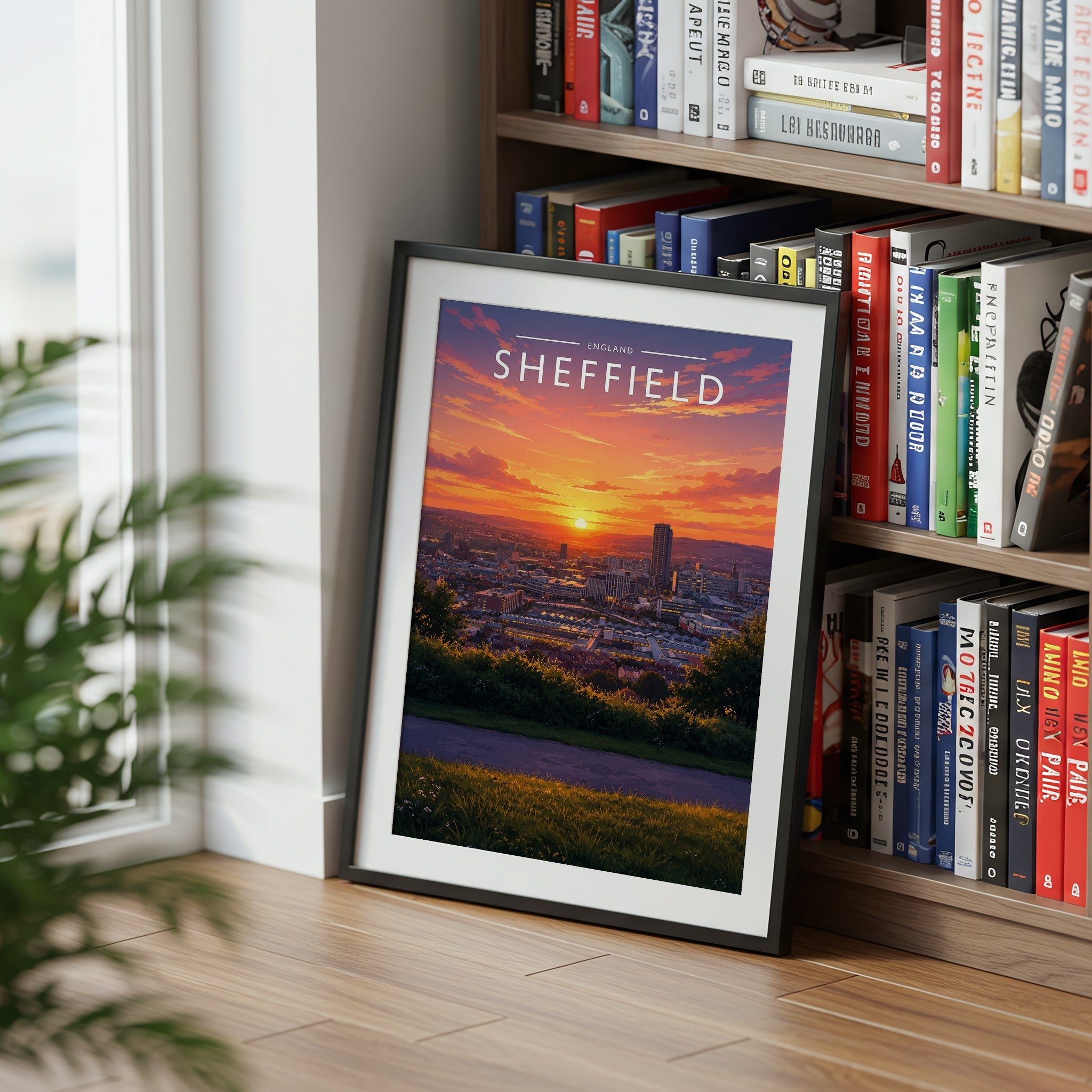 Sheffield #2 Travel Poster mounted in a black frame