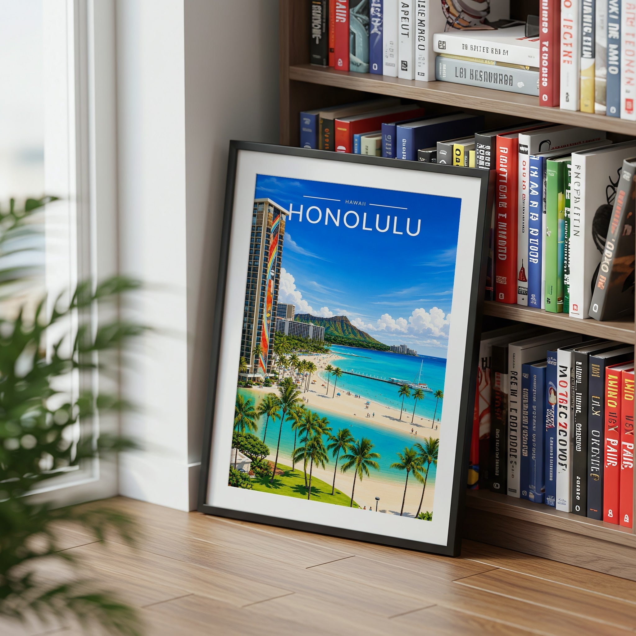 Honolulu #2 Travel Poster mounted in a black frame