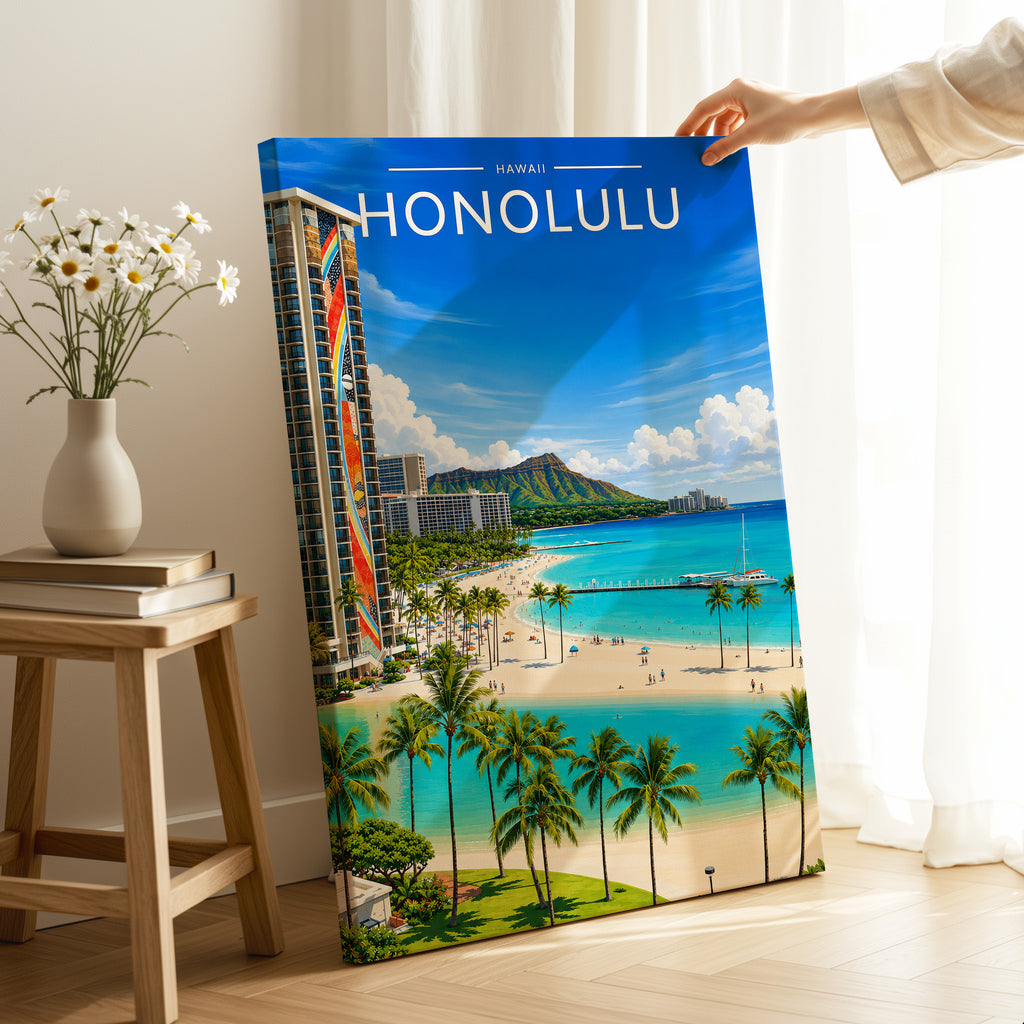 Honolulu #2 Travel Poster as a gallery-wrapped canvas