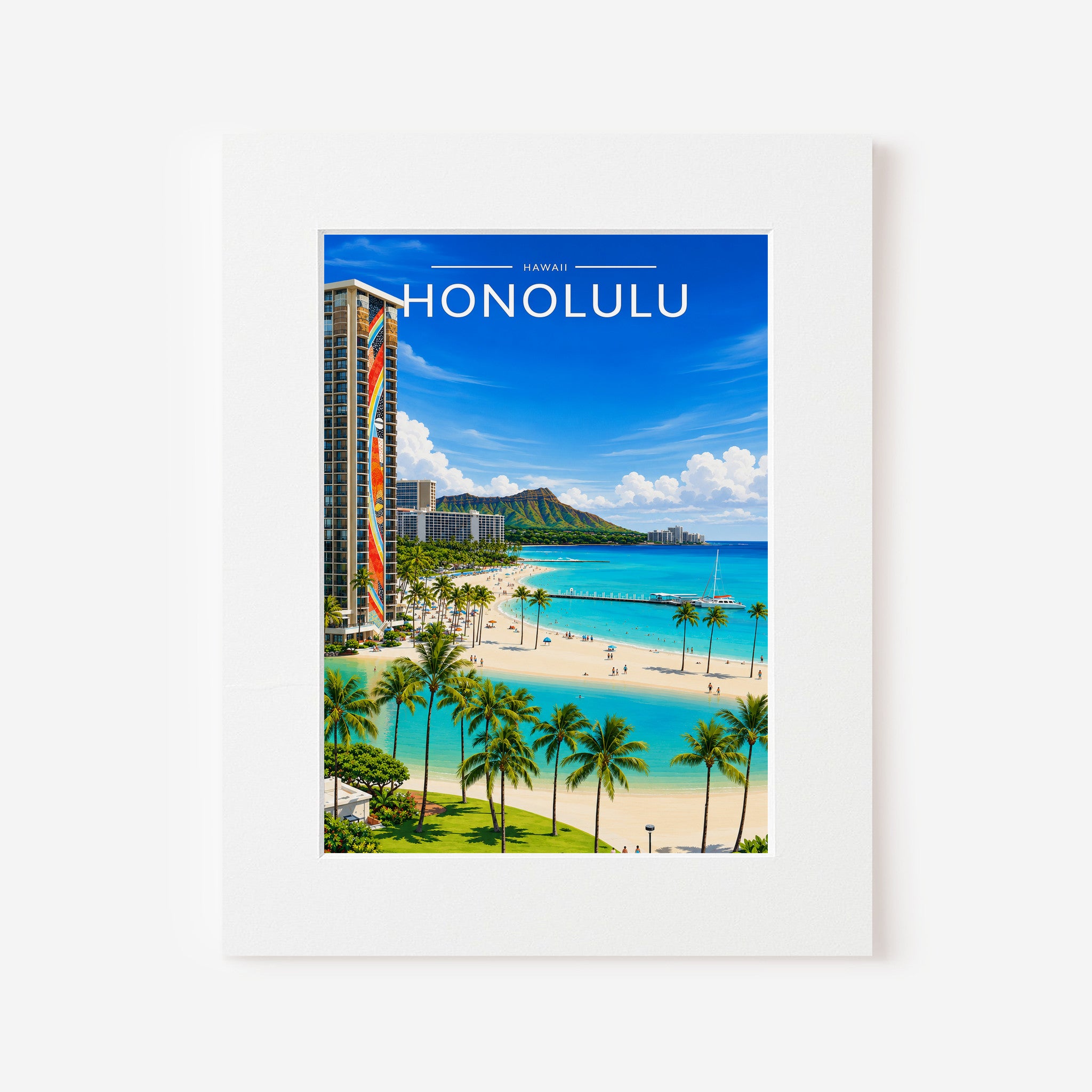 Honolulu #2 Travel Poster in a white mount