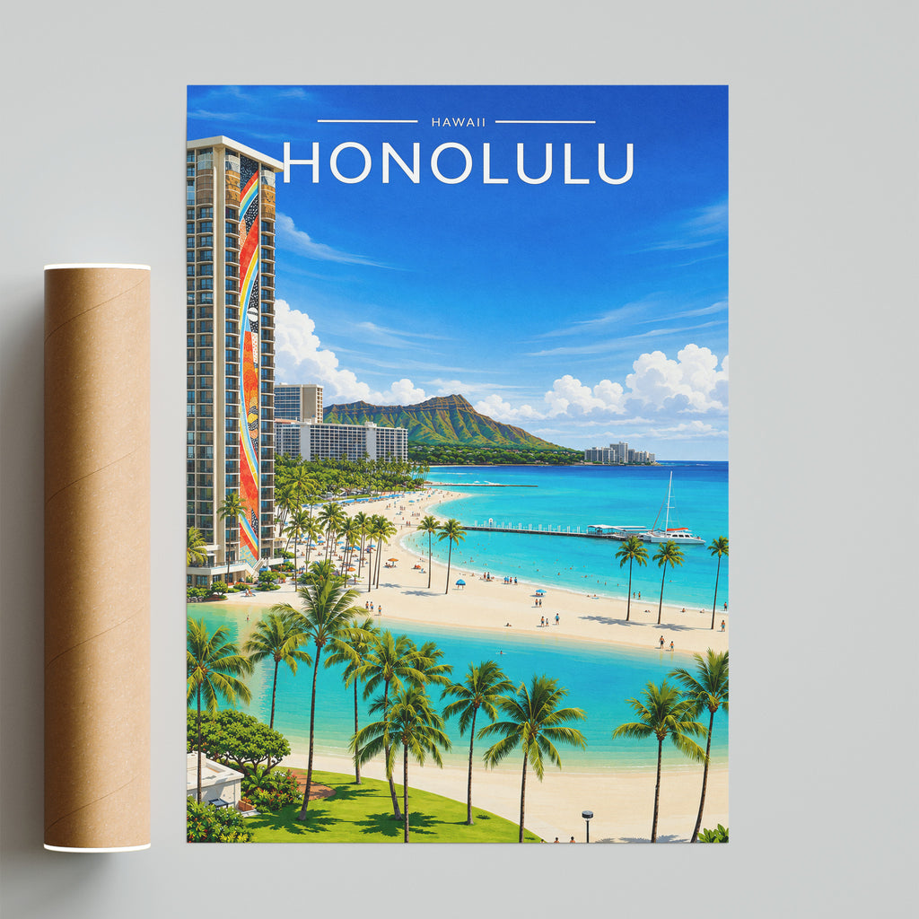 Honolulu #2 Travel Poster - fine art print with shipping tube