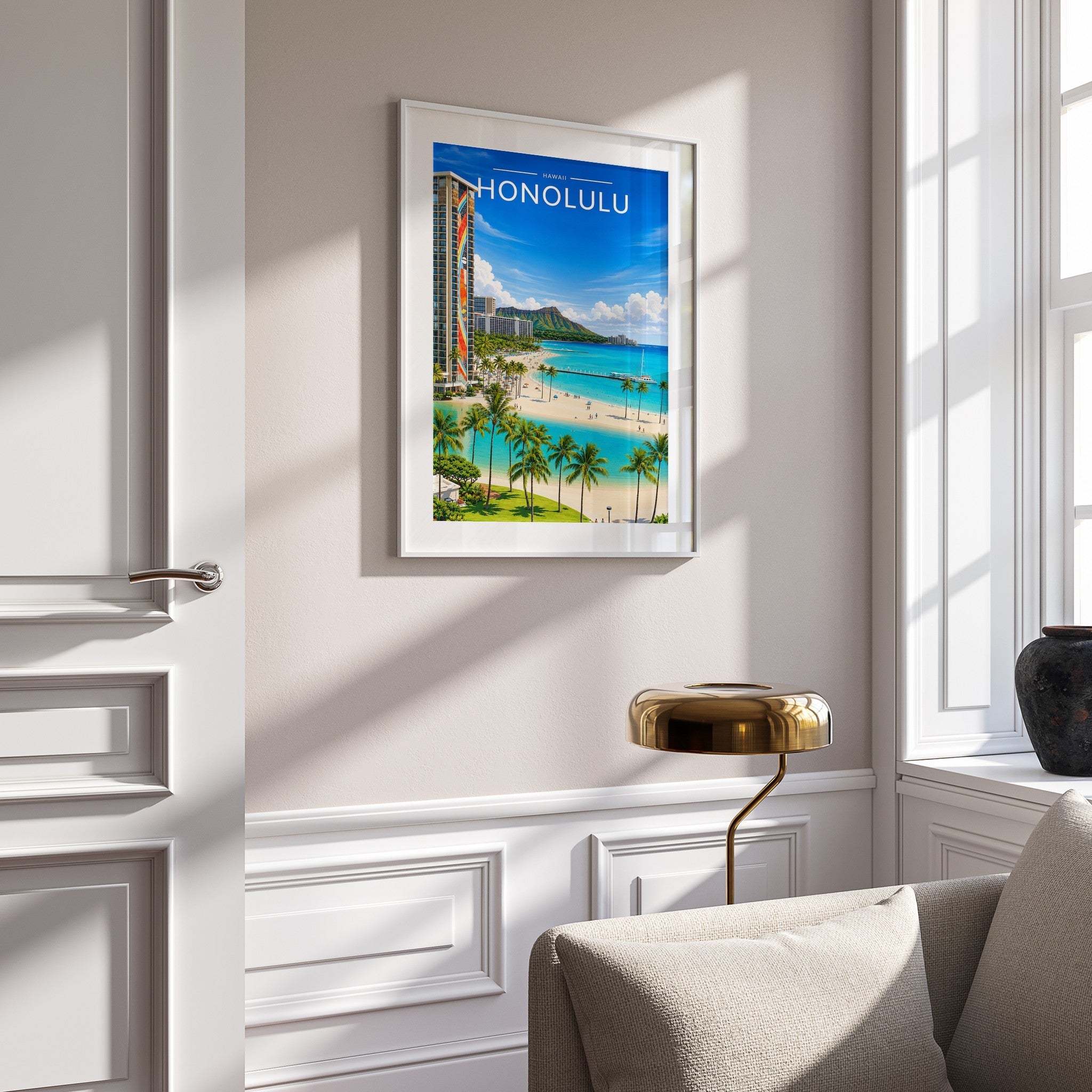 Honolulu #2 Travel Poster mounted in a white frame