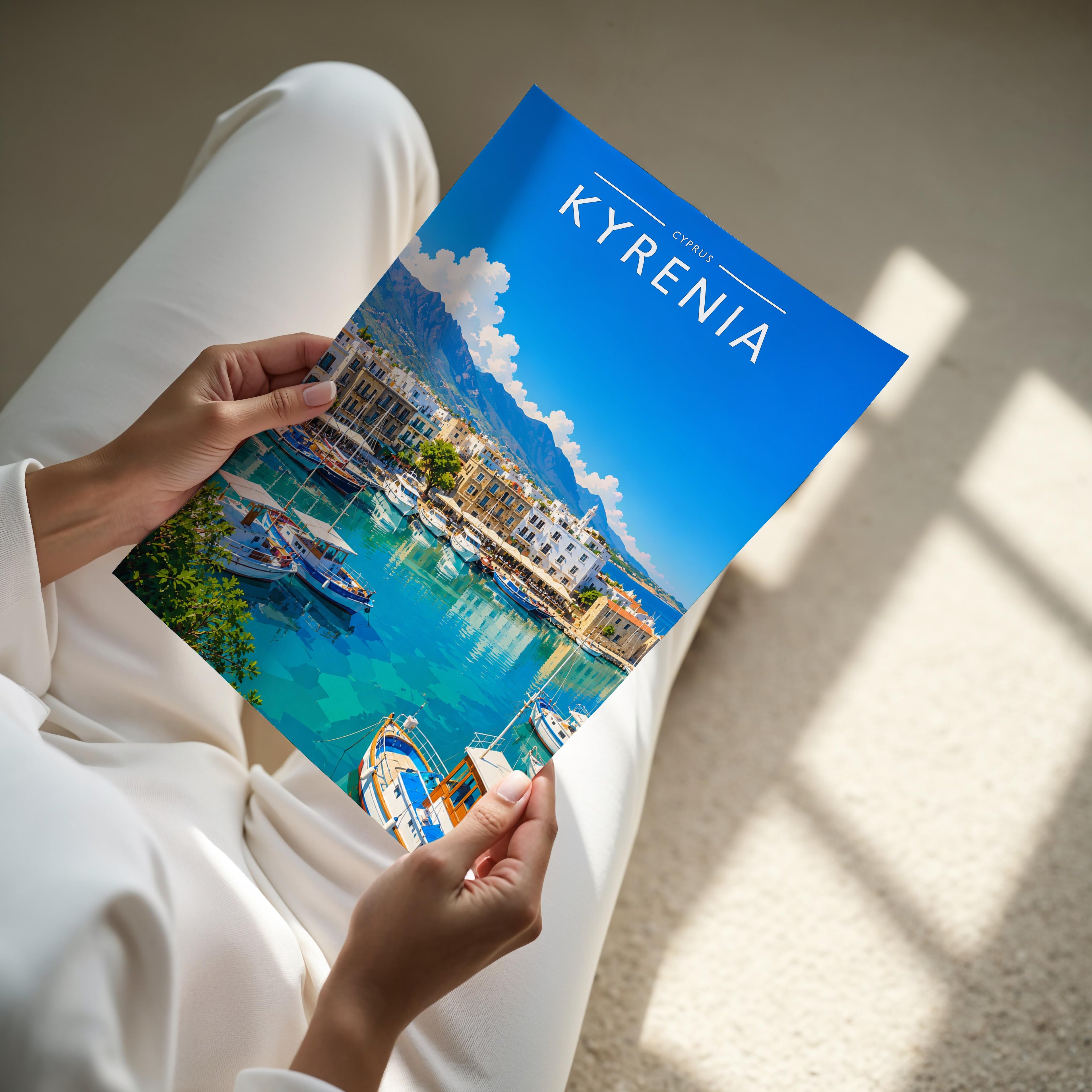 Kyrenia Travel Poster - A4 print held in hand