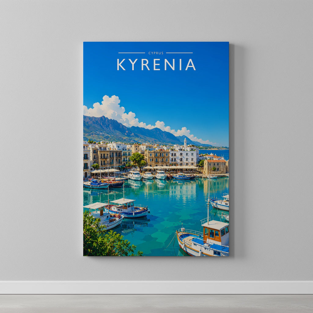Kyrenia Travel Poster as a gallery-wrapped canvas on a plain wall