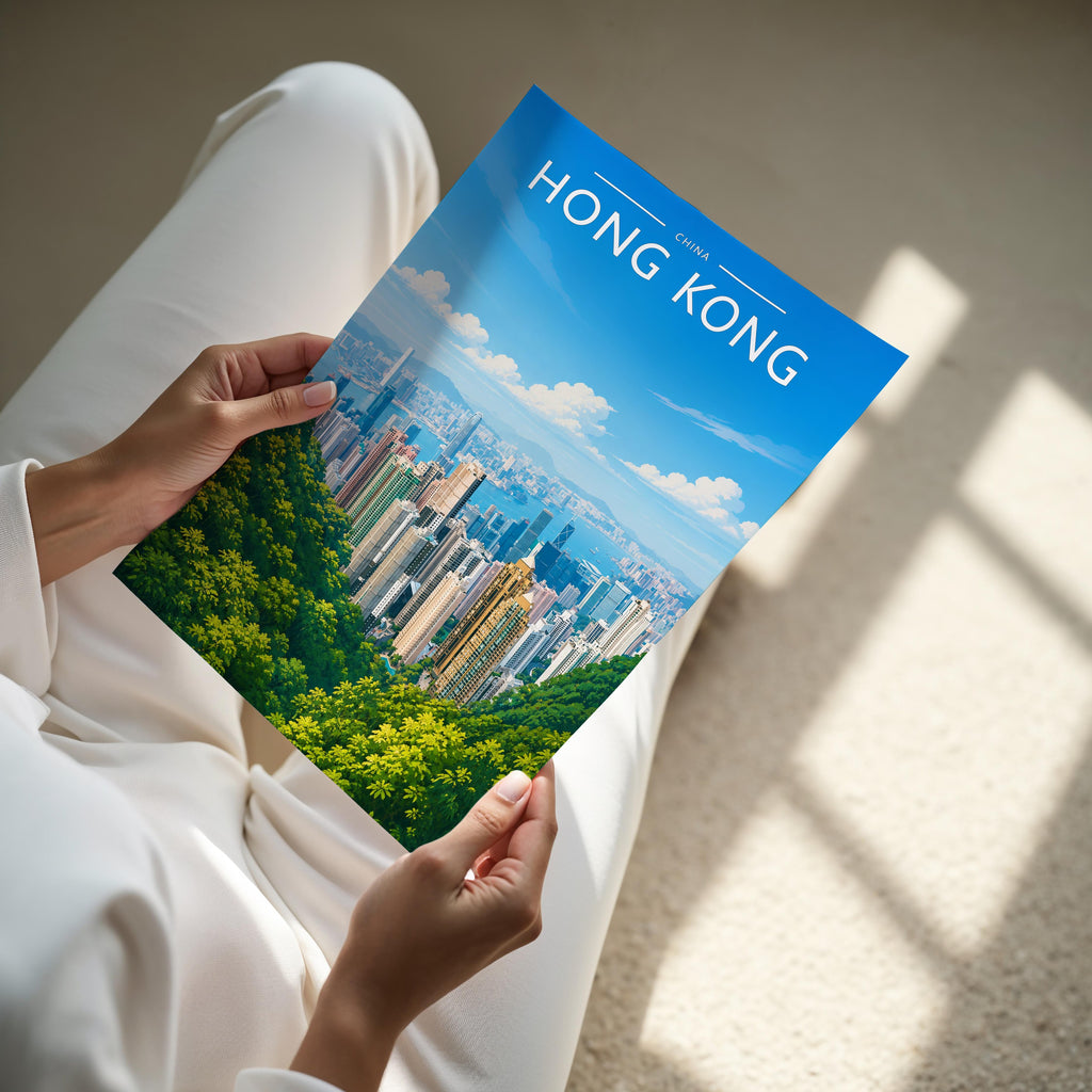 Hong Kong #2 Travel Poster - A4 print held in hand
