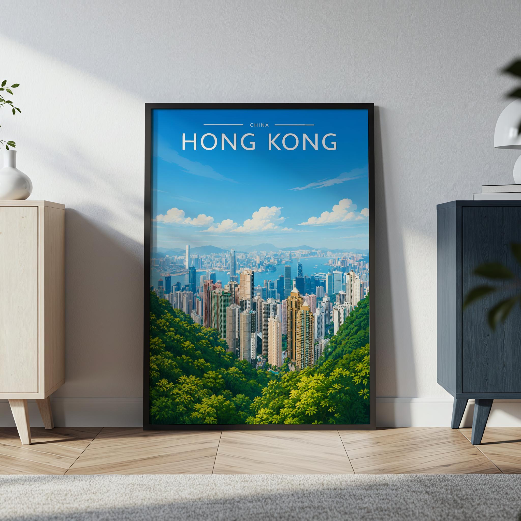 Hong Kong #2 Travel Poster in a black frame