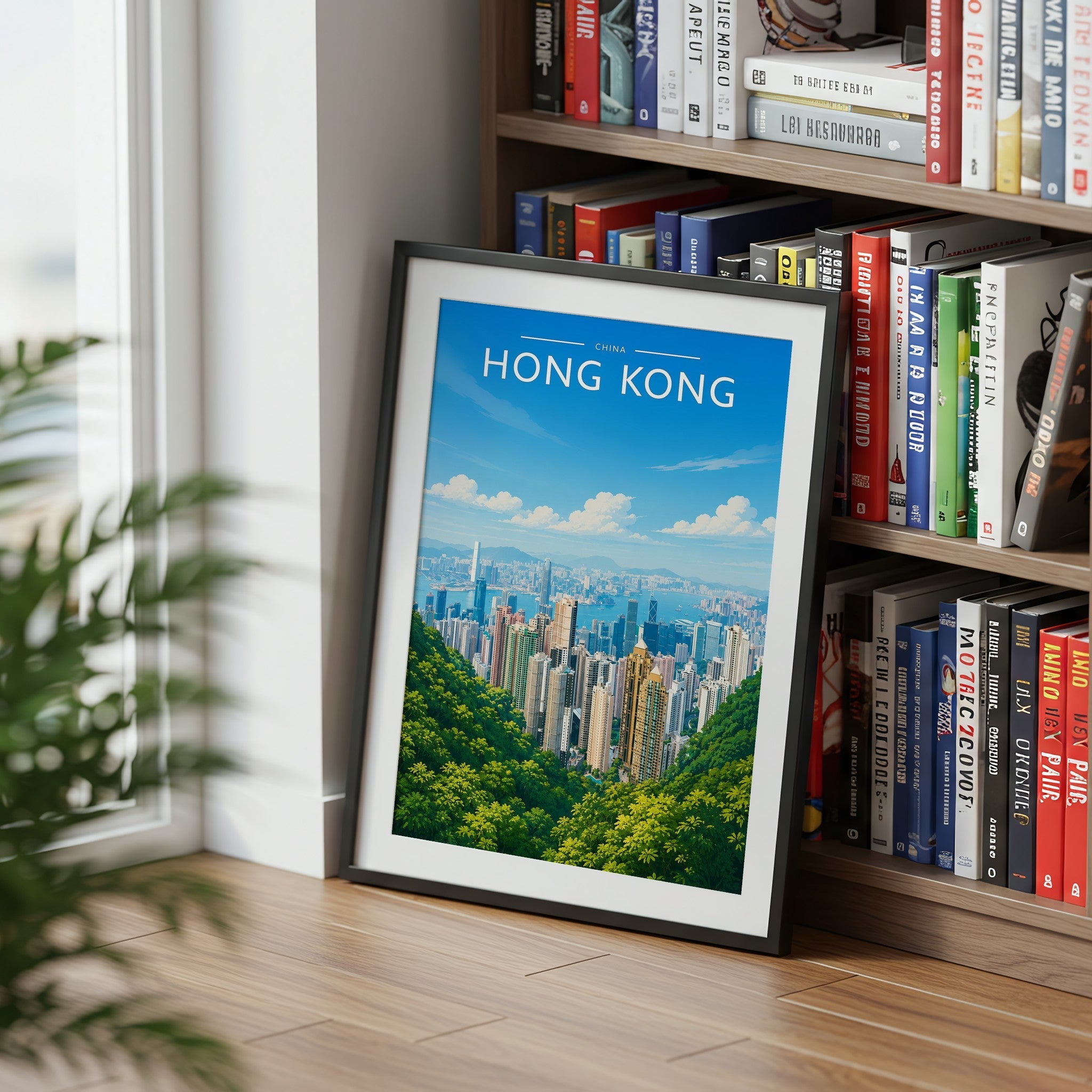 Hong Kong #2 Travel Poster mounted in a black frame