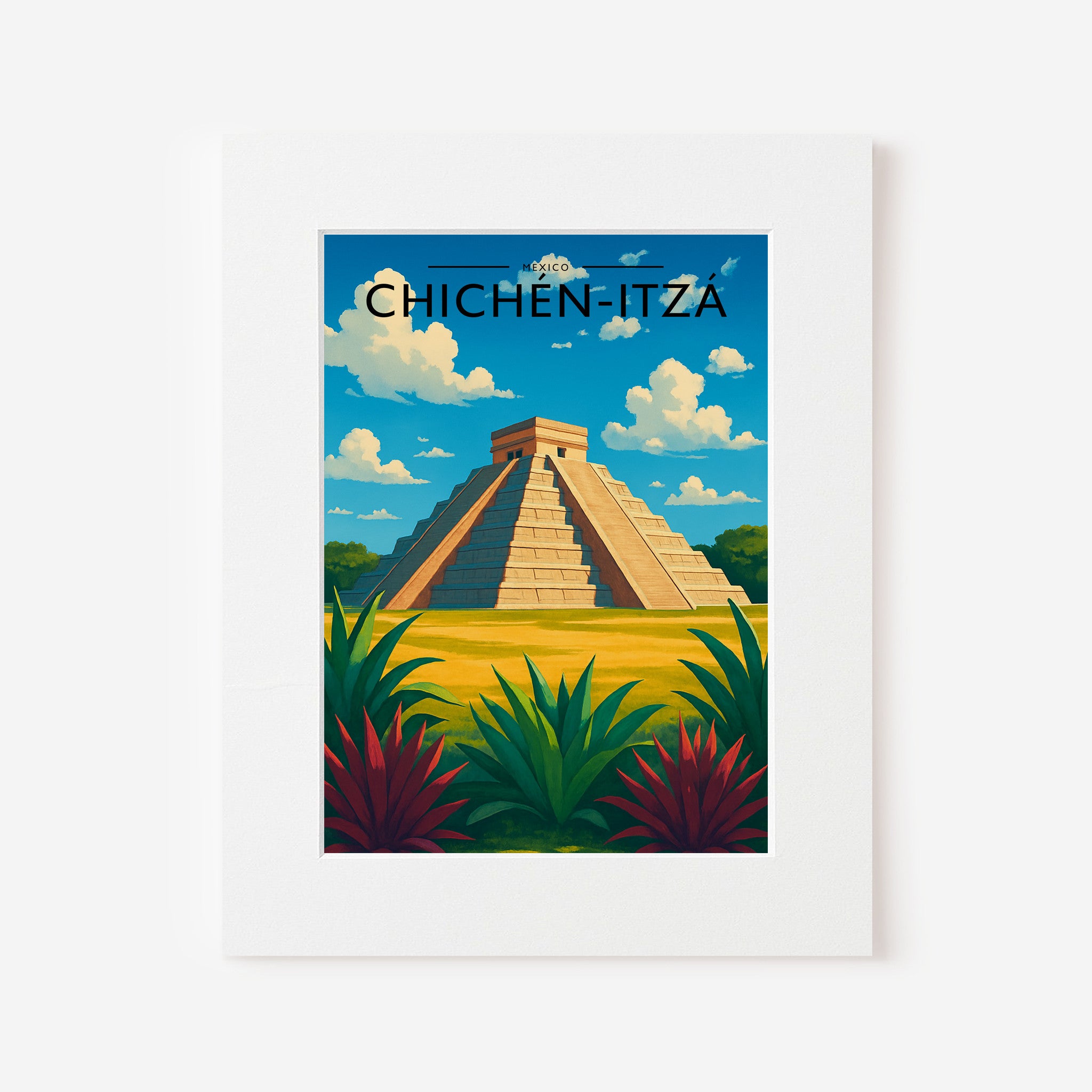 Chichén-Itzá Travel Poster in a white mount