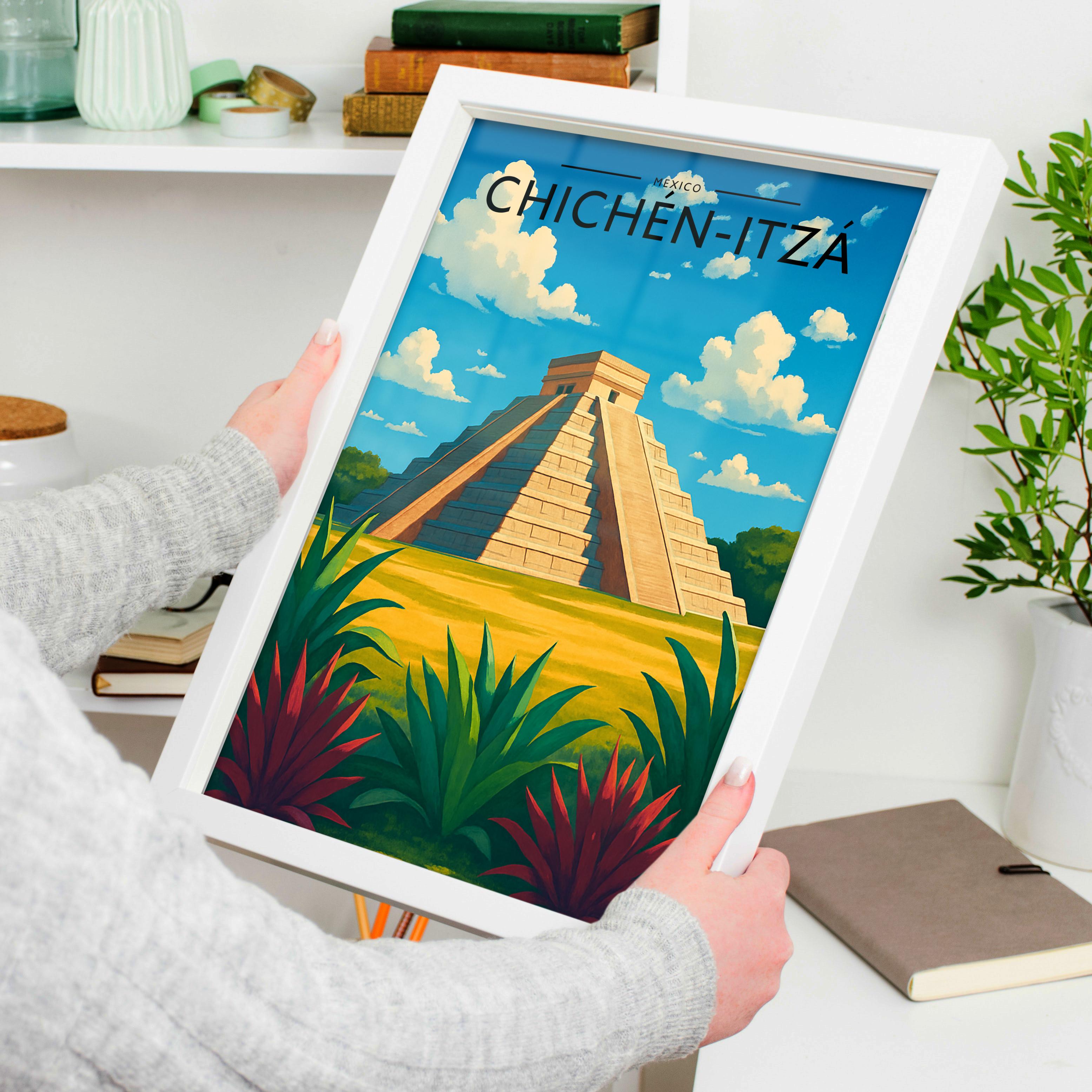 Chichén-Itzá Travel Poster held in a white frame