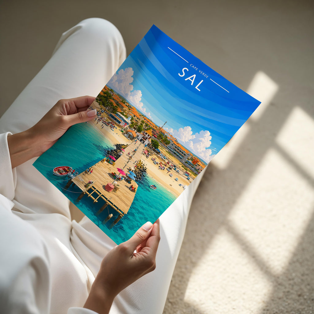 Sal Travel Poster - A4 print held in hand