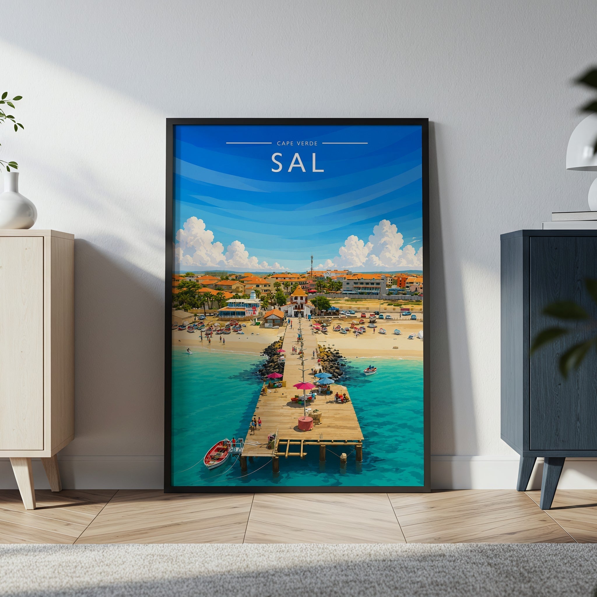 Sal Travel Poster in a black frame