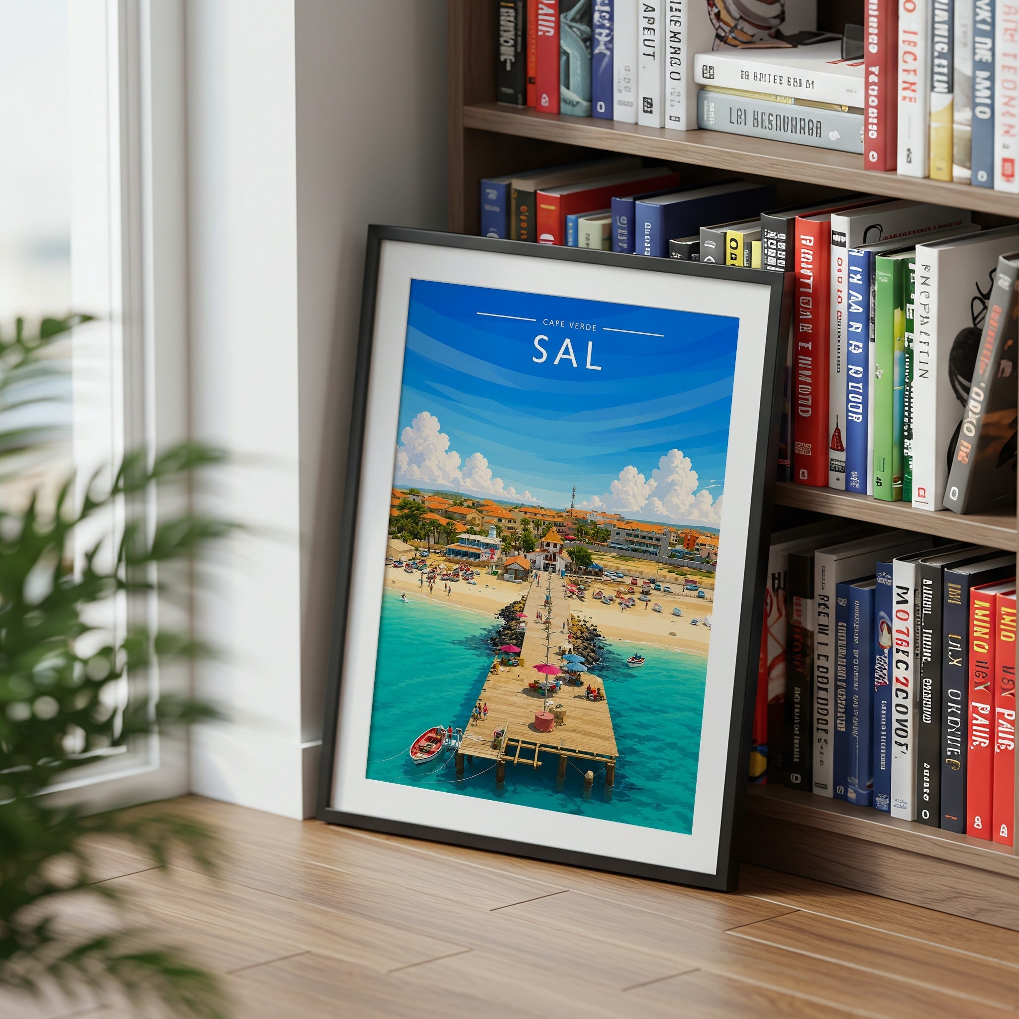 Sal Travel Poster mounted in a black frame
