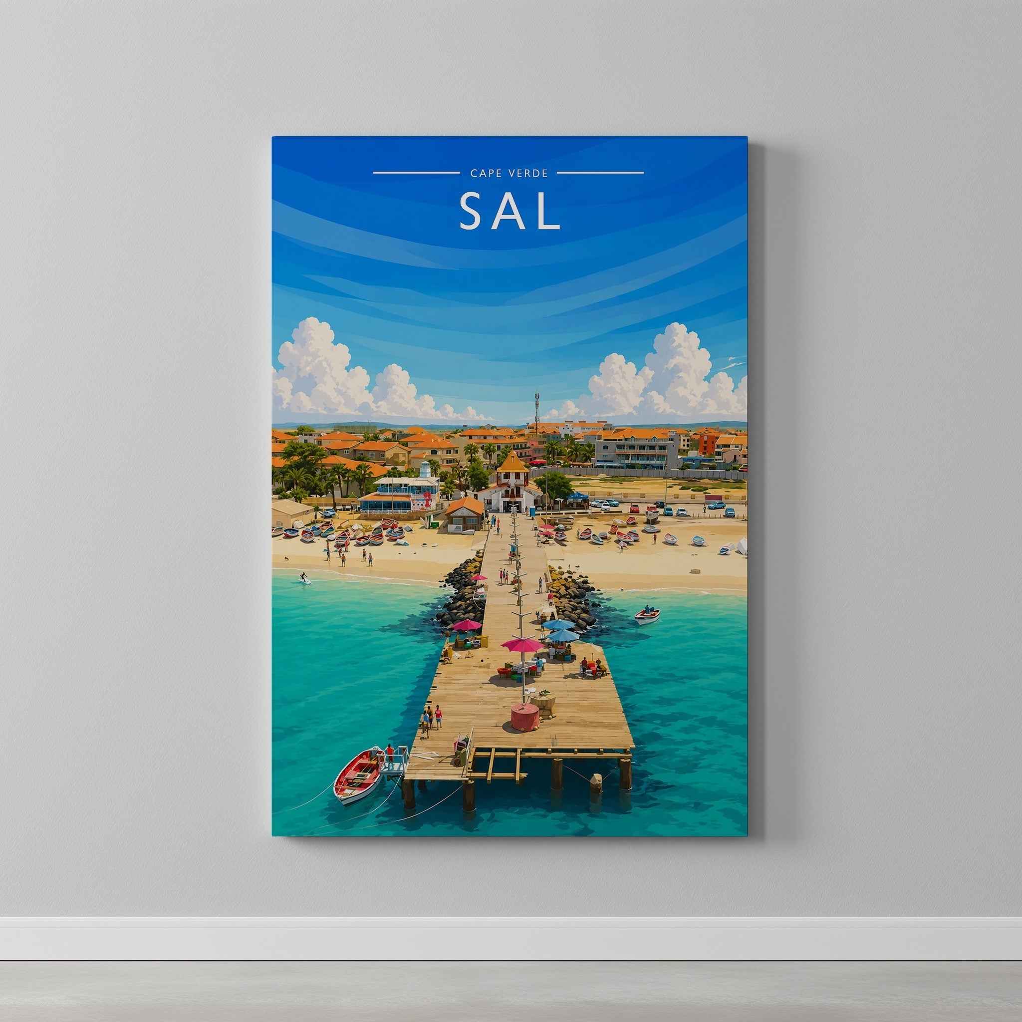 Sal Travel Poster as a gallery-wrapped canvas on a plain wall