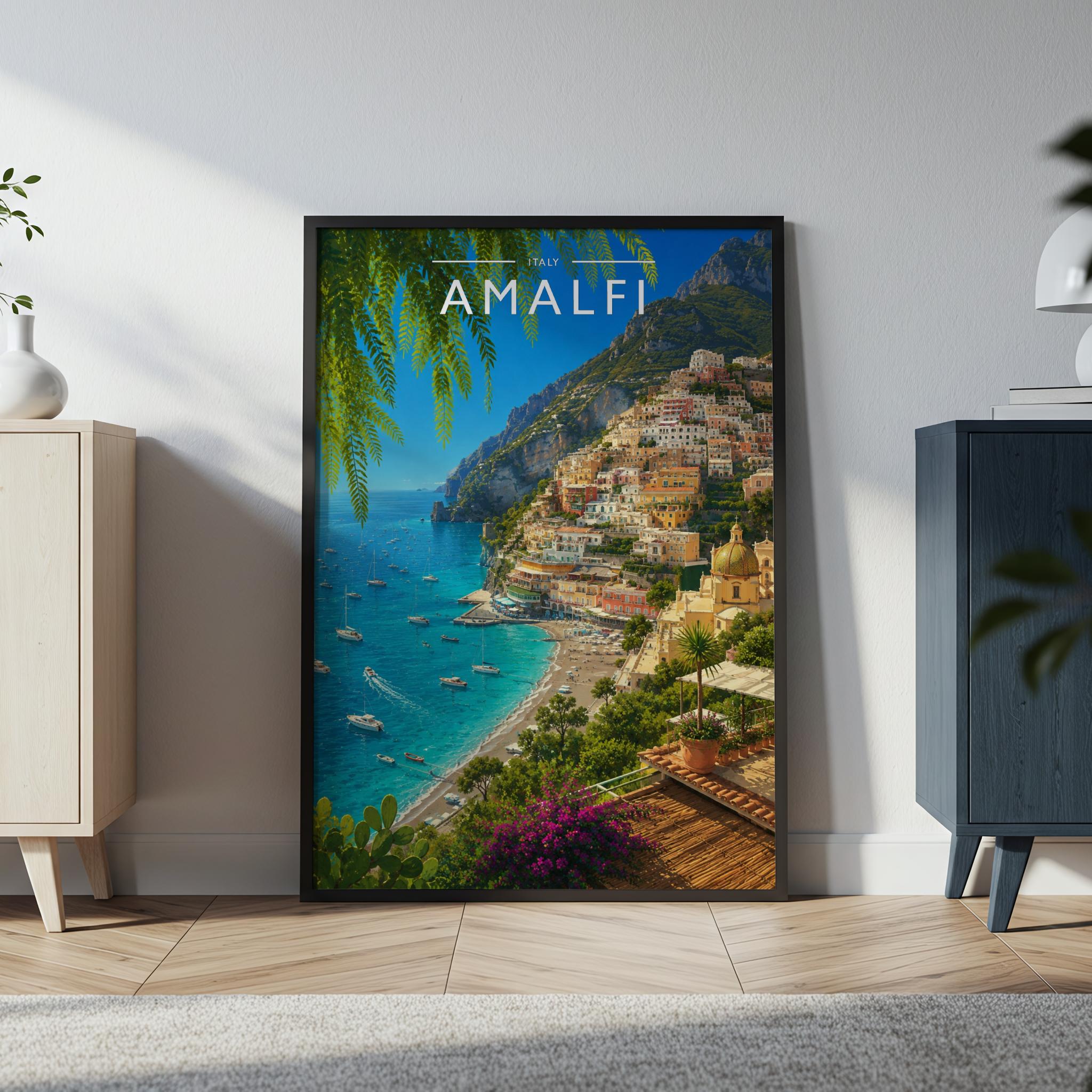Amalfi Travel Poster in a black frame