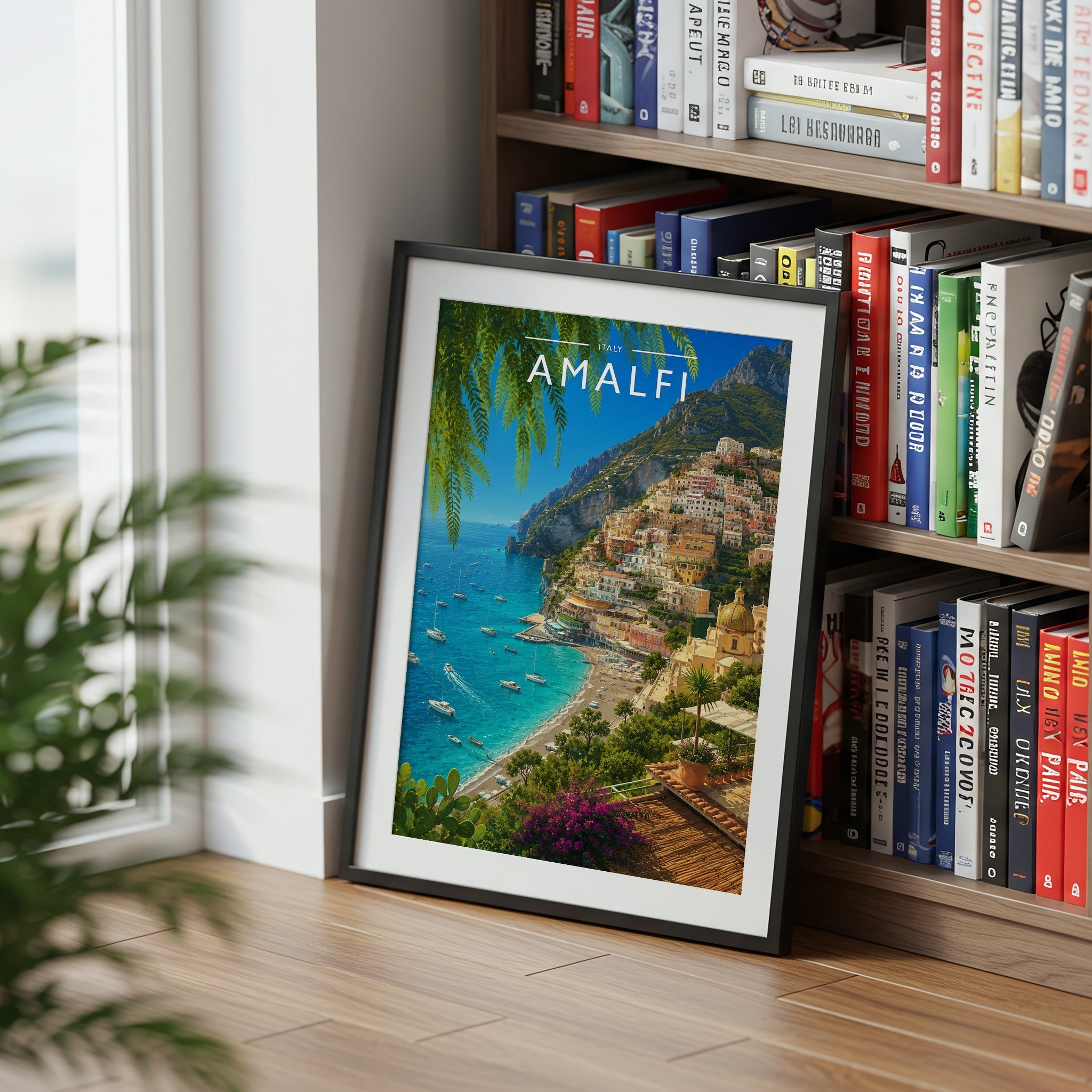Amalfi Travel Poster mounted in a black frame