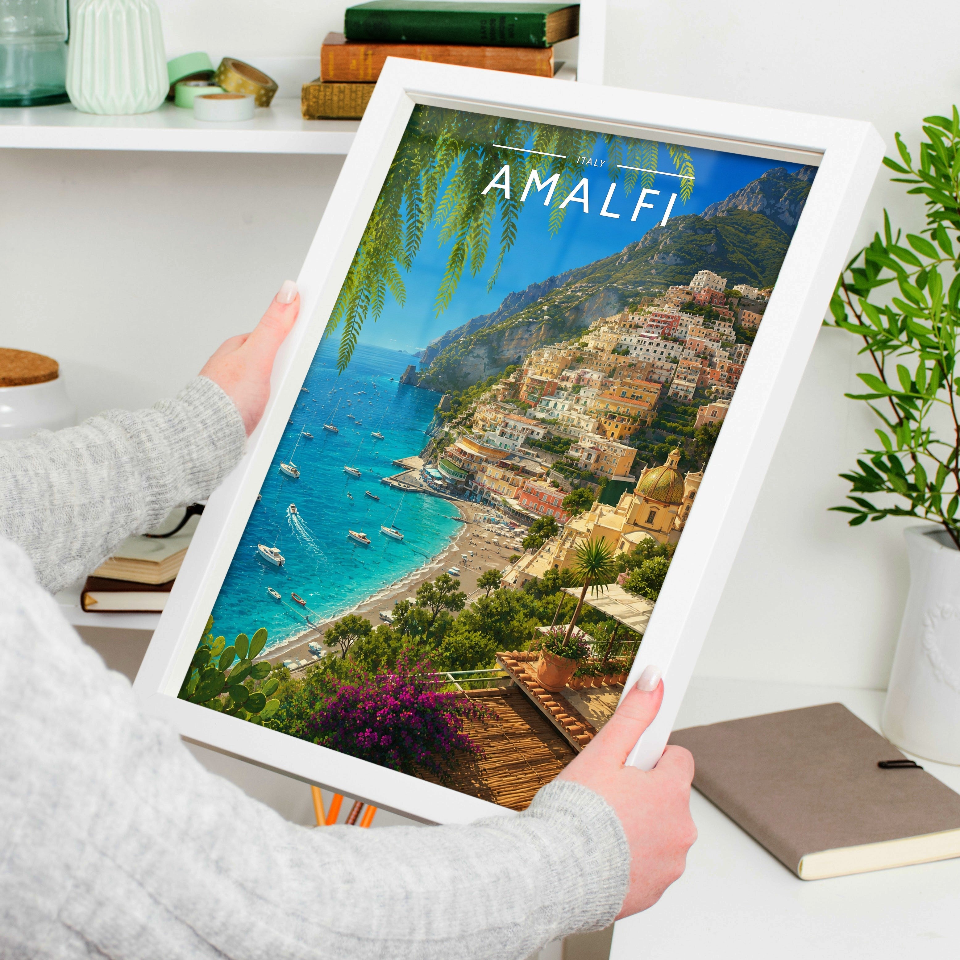 Amalfi Travel Poster held in a white frame