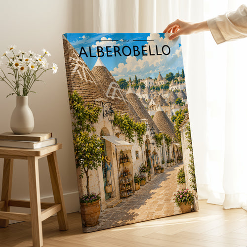 Alberobello Travel Poster as a gallery-wrapped canvas