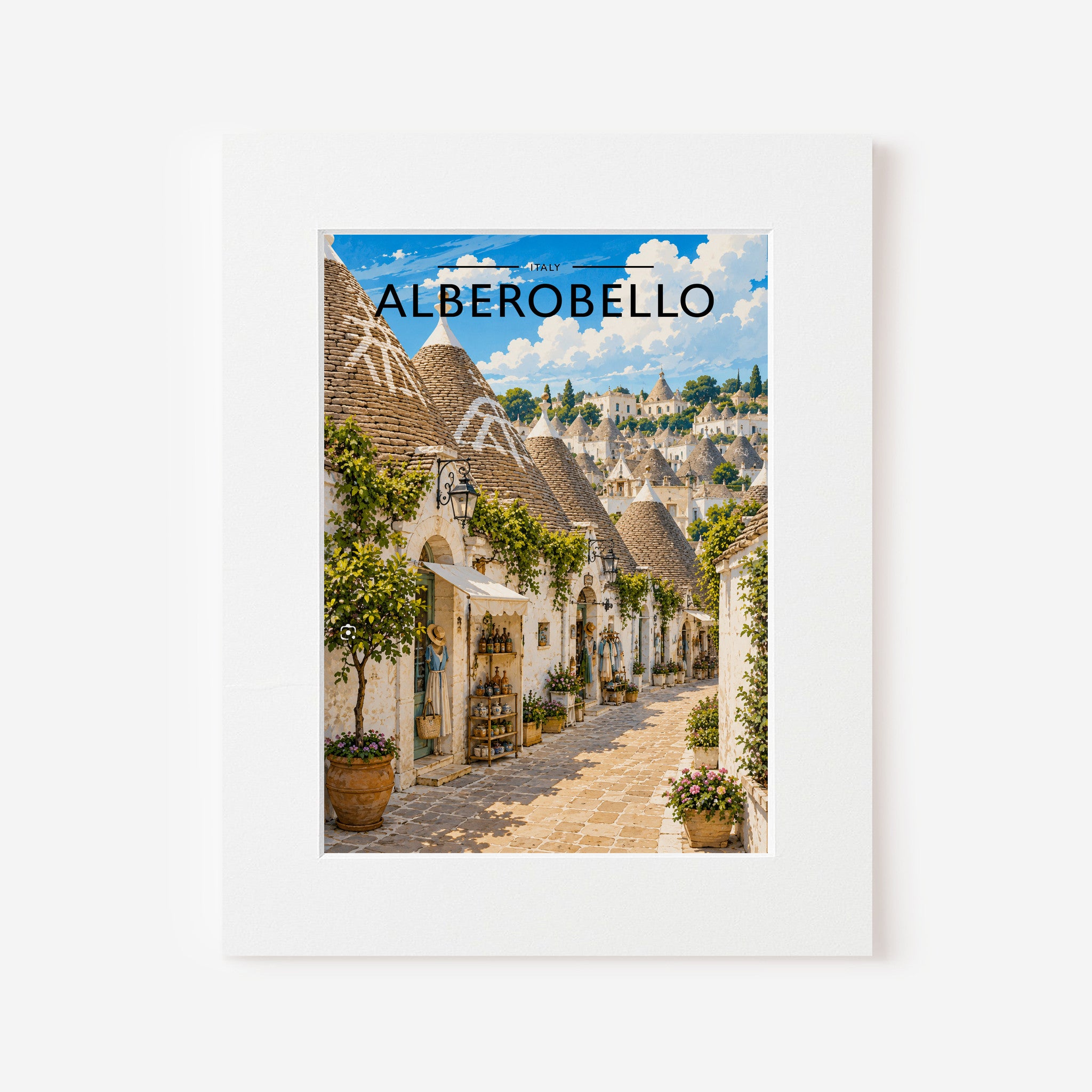 Alberobello Travel Poster in a white mount