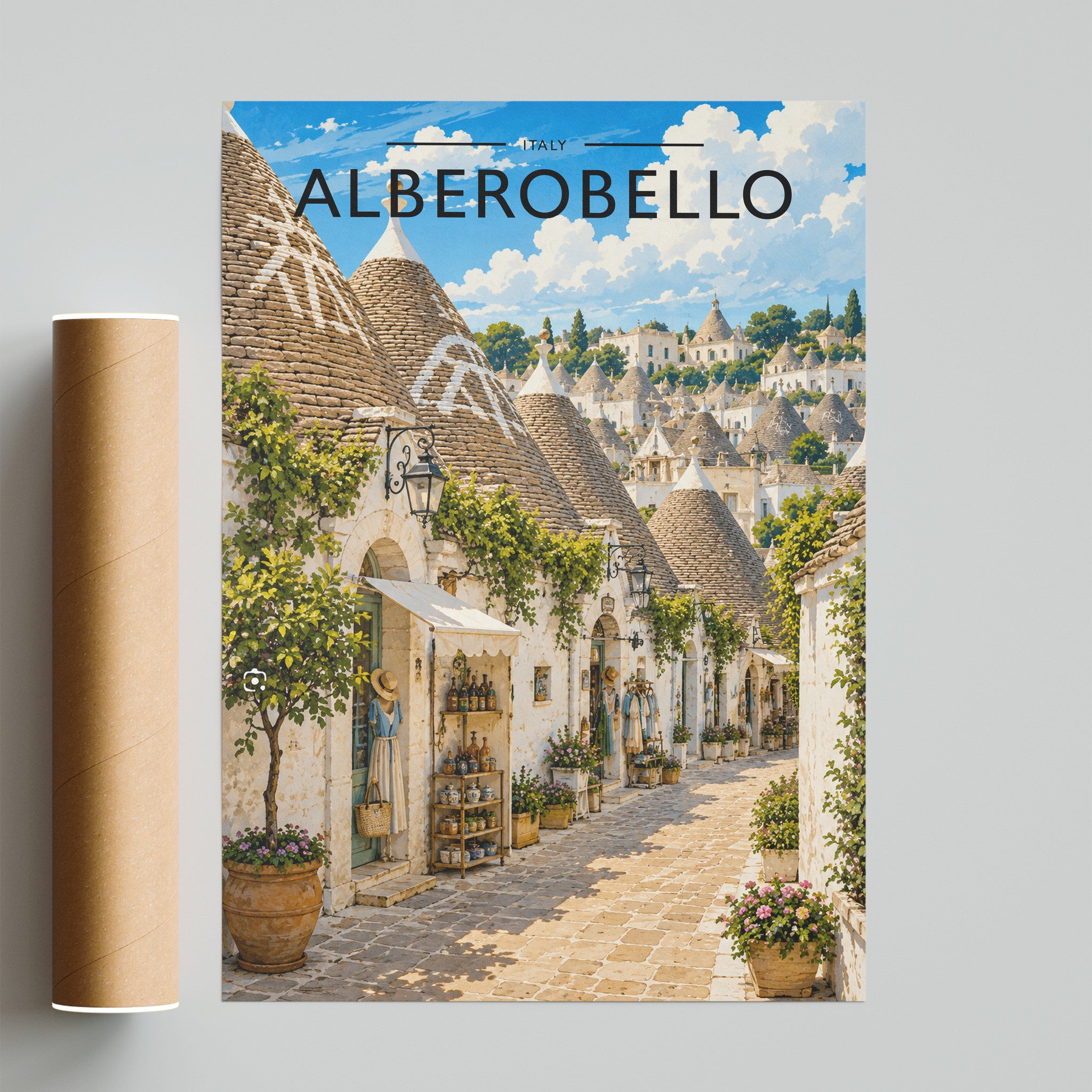 Alberobello Travel Poster - fine art print with shipping tube
