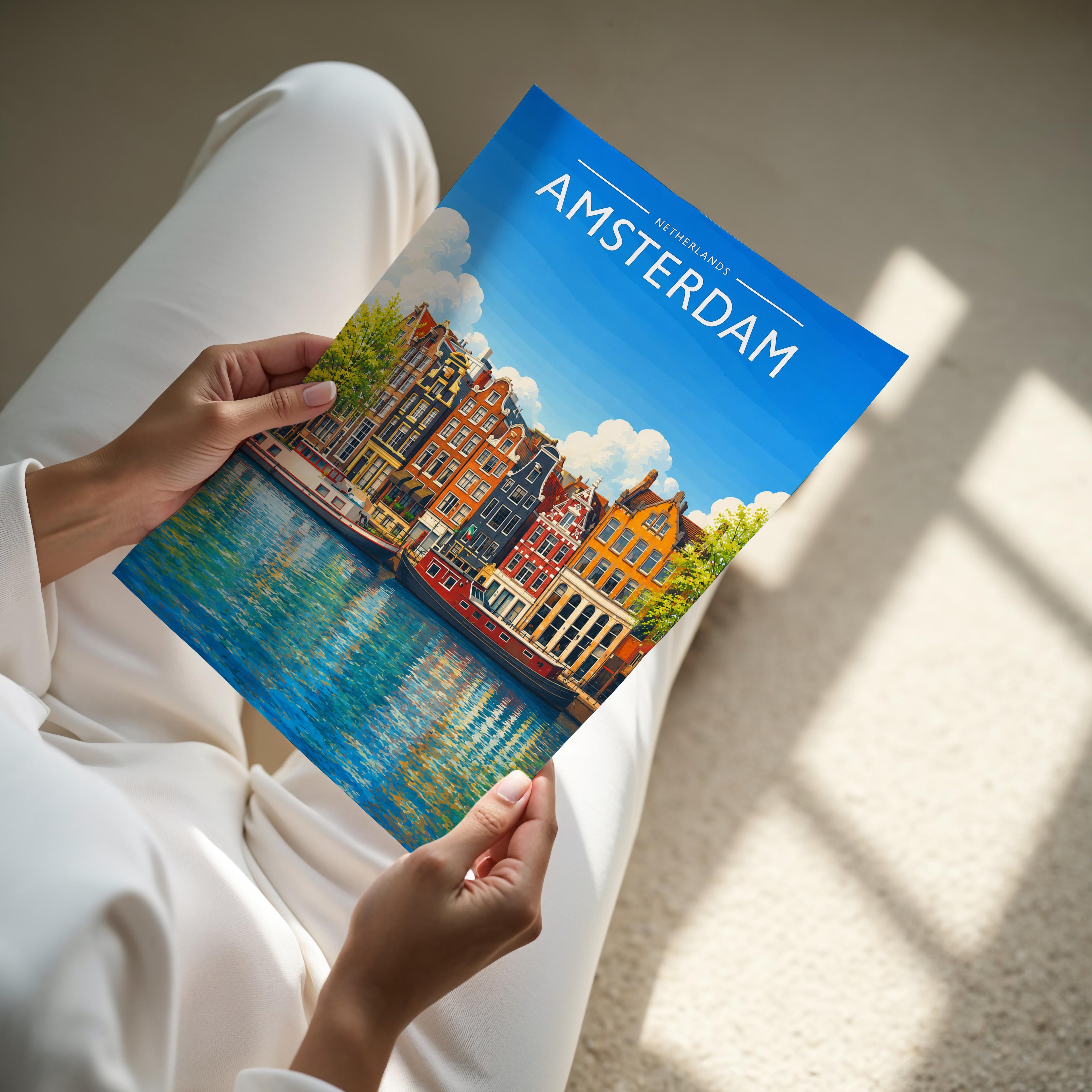 Amsterdam #5 Travel Poster - A4 print held in hand