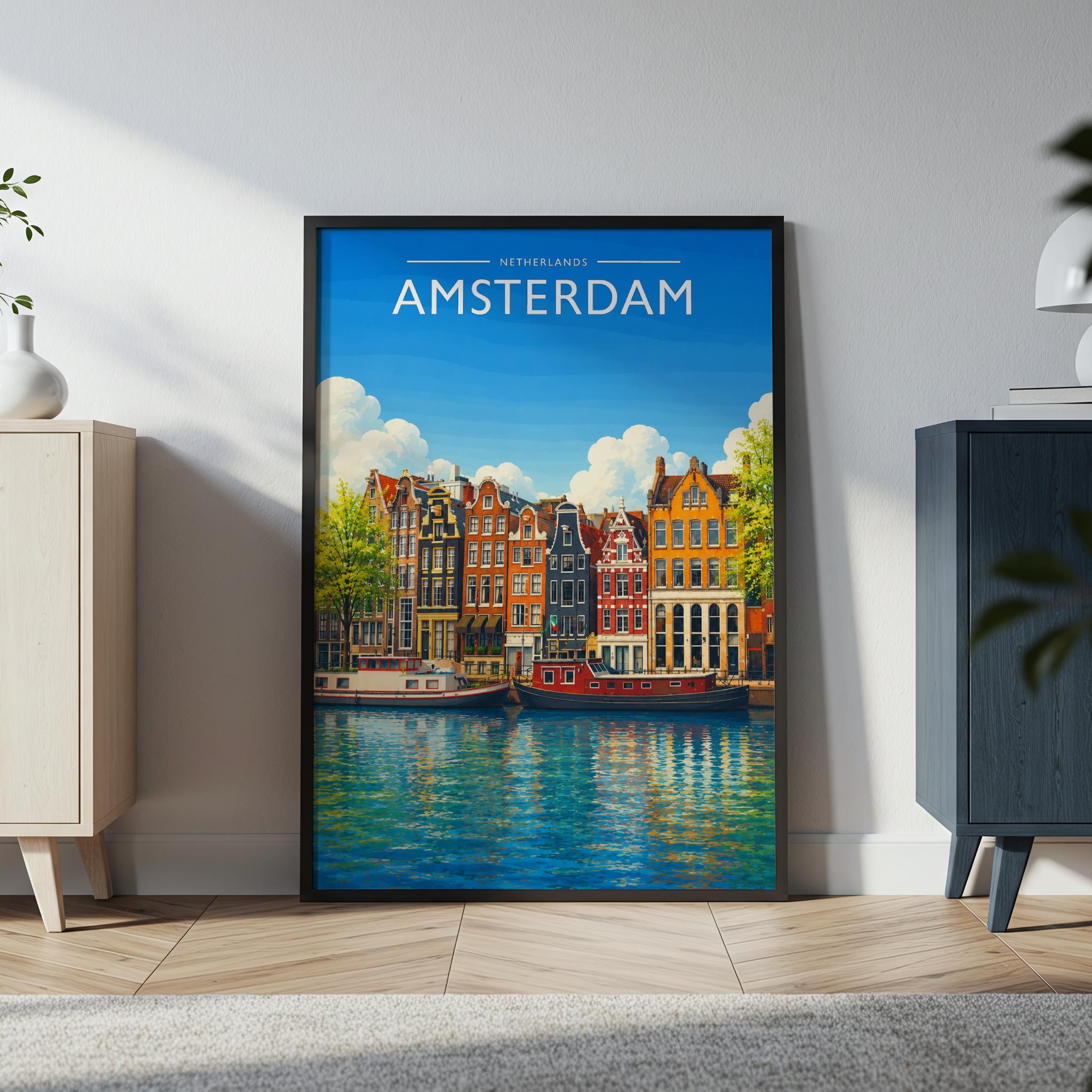 Amsterdam #5 Travel Poster in a black frame