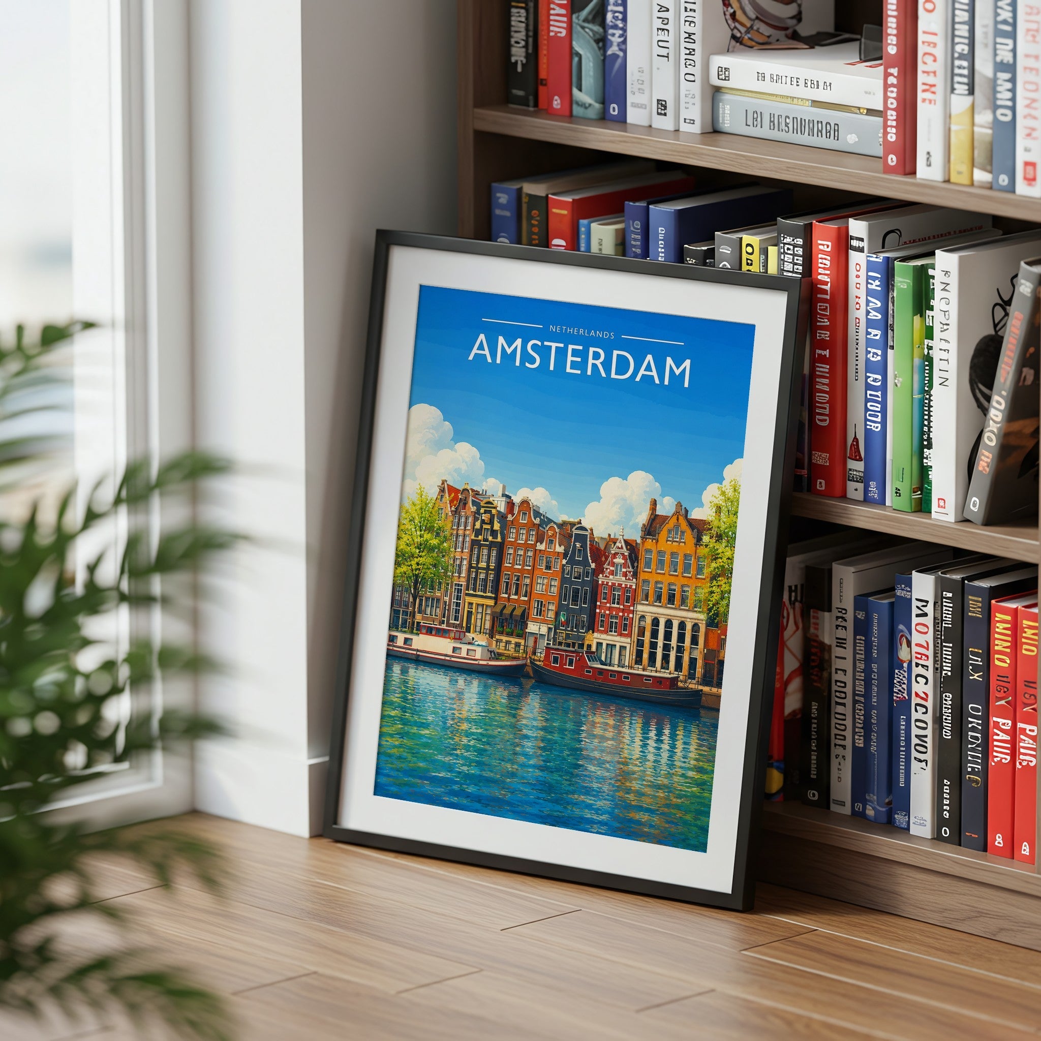 Amsterdam #5 Travel Poster mounted in a black frame