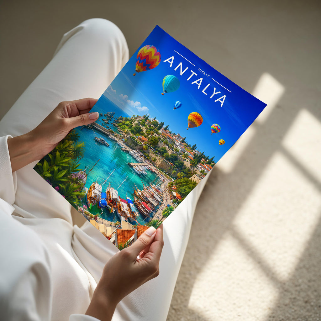 Antalya Travel Poster - A4 print held in hand