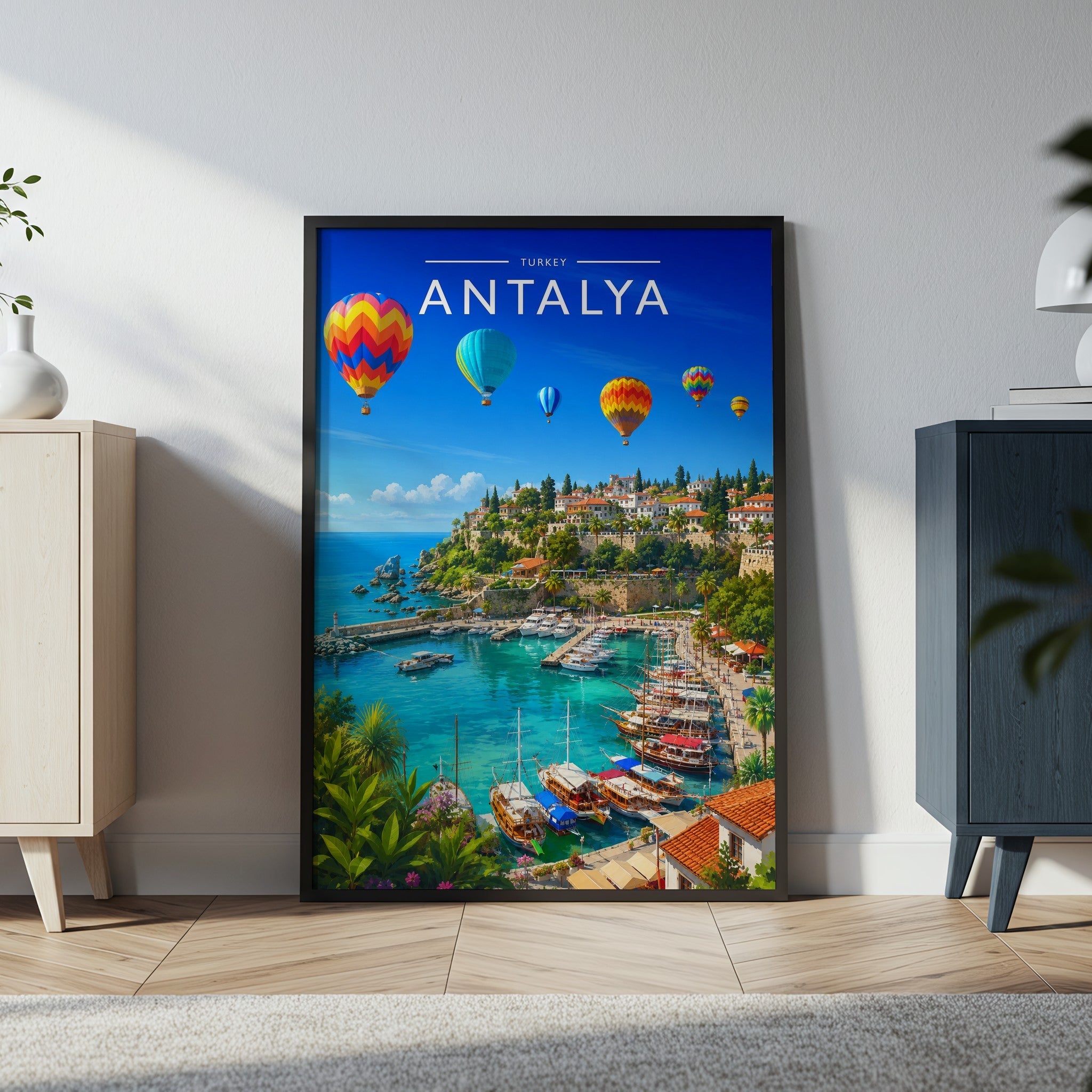 Antalya Travel Poster in a black frame
