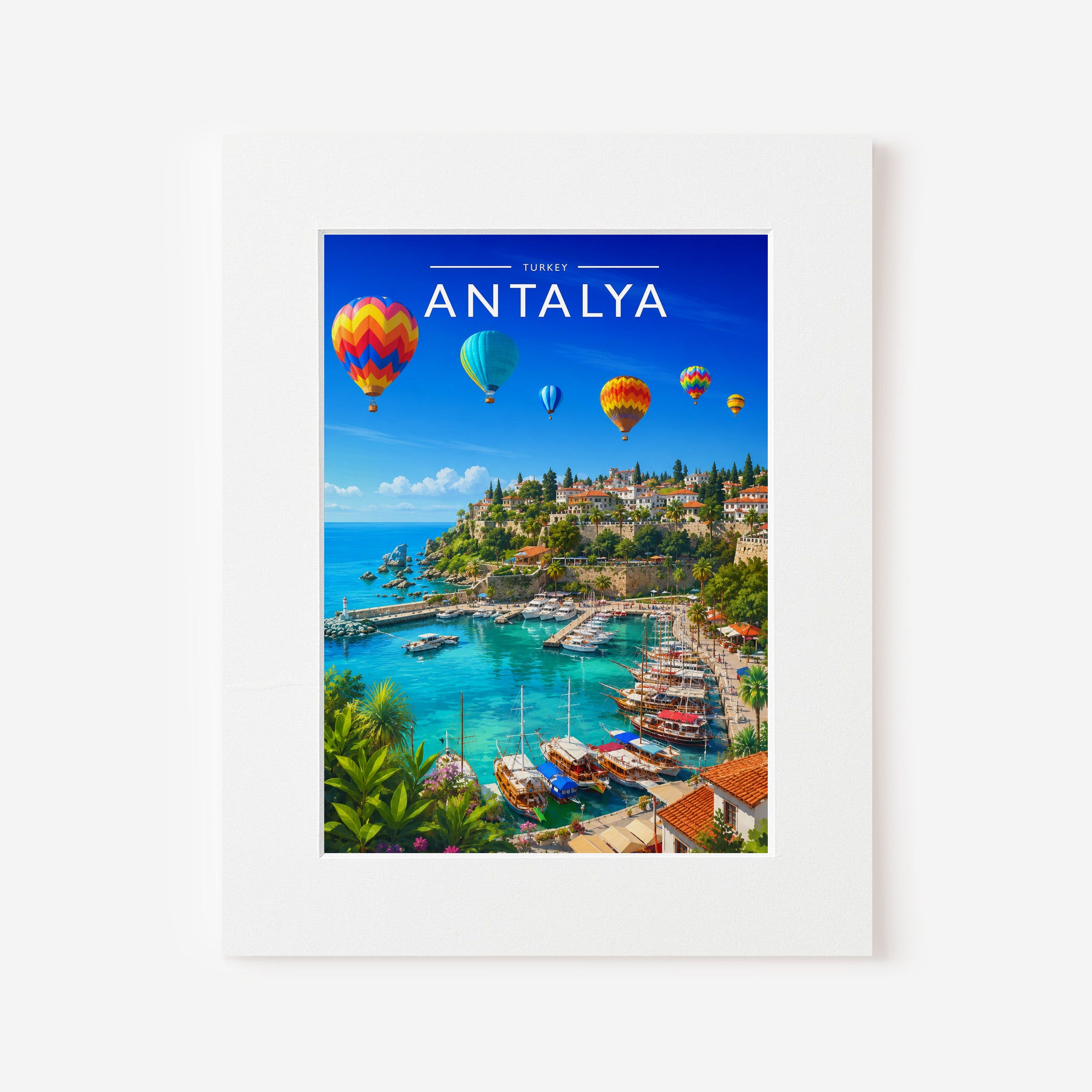 Antalya Travel Poster in a white mount