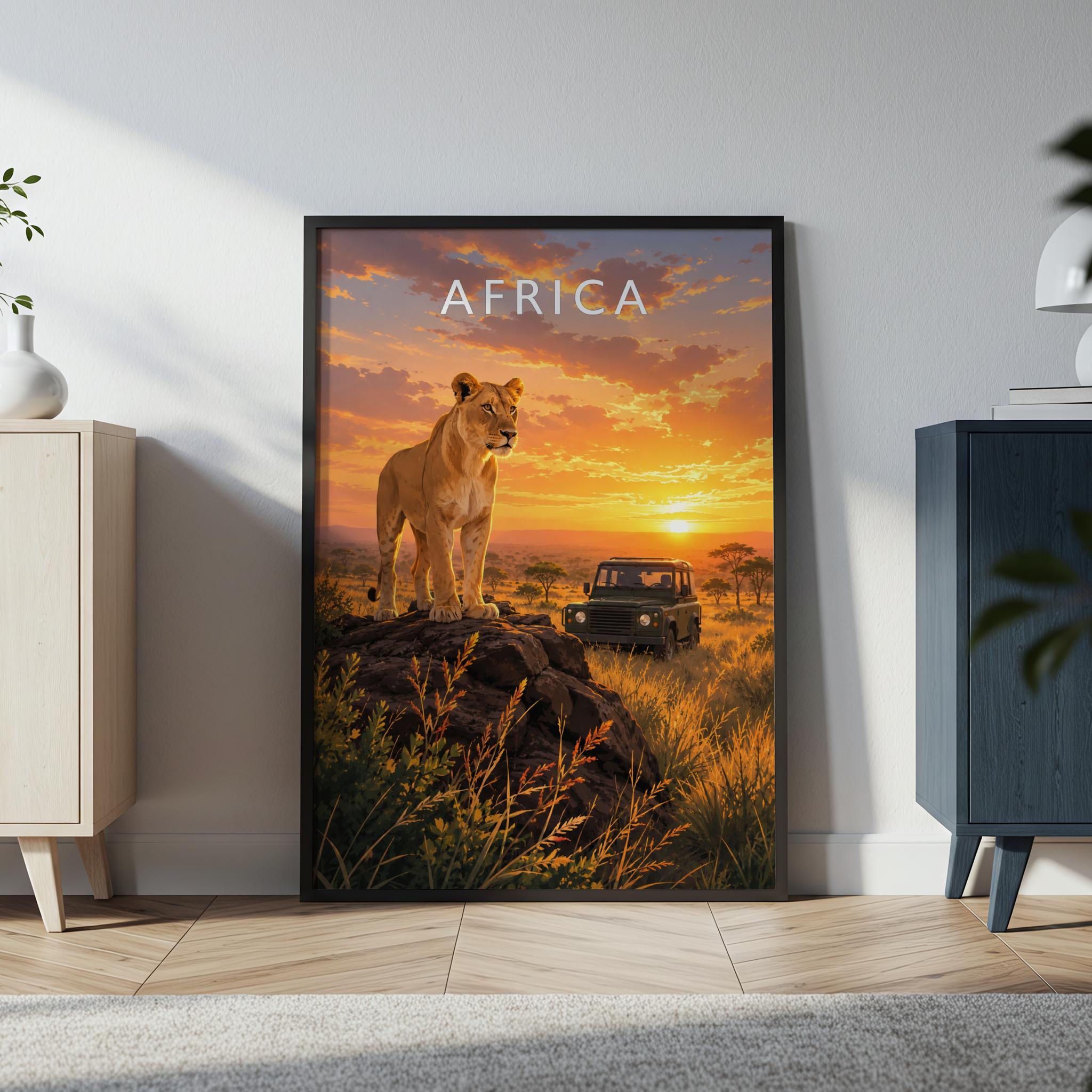 Africa Travel Poster in a black frame