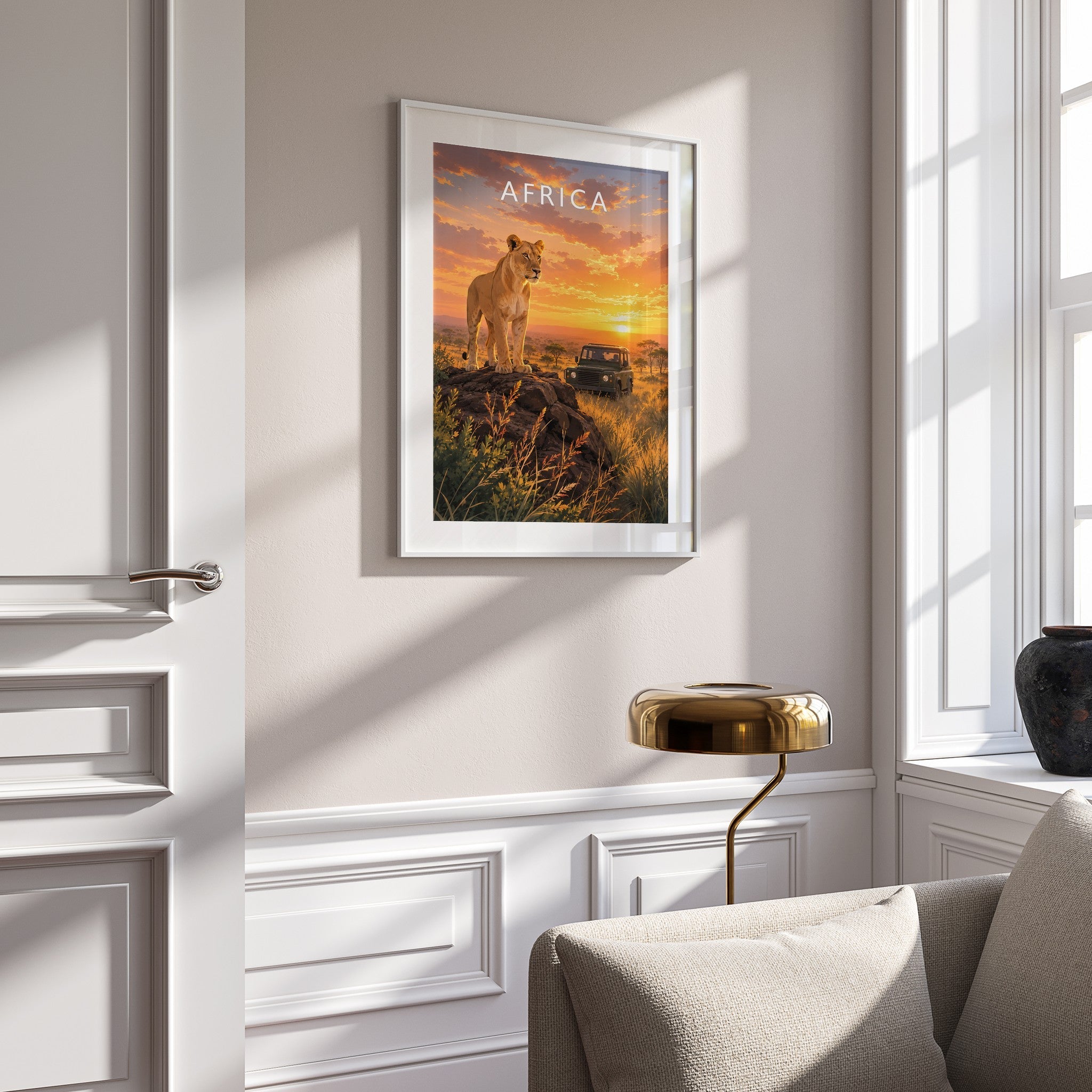 Africa Travel Poster mounted in a white frame