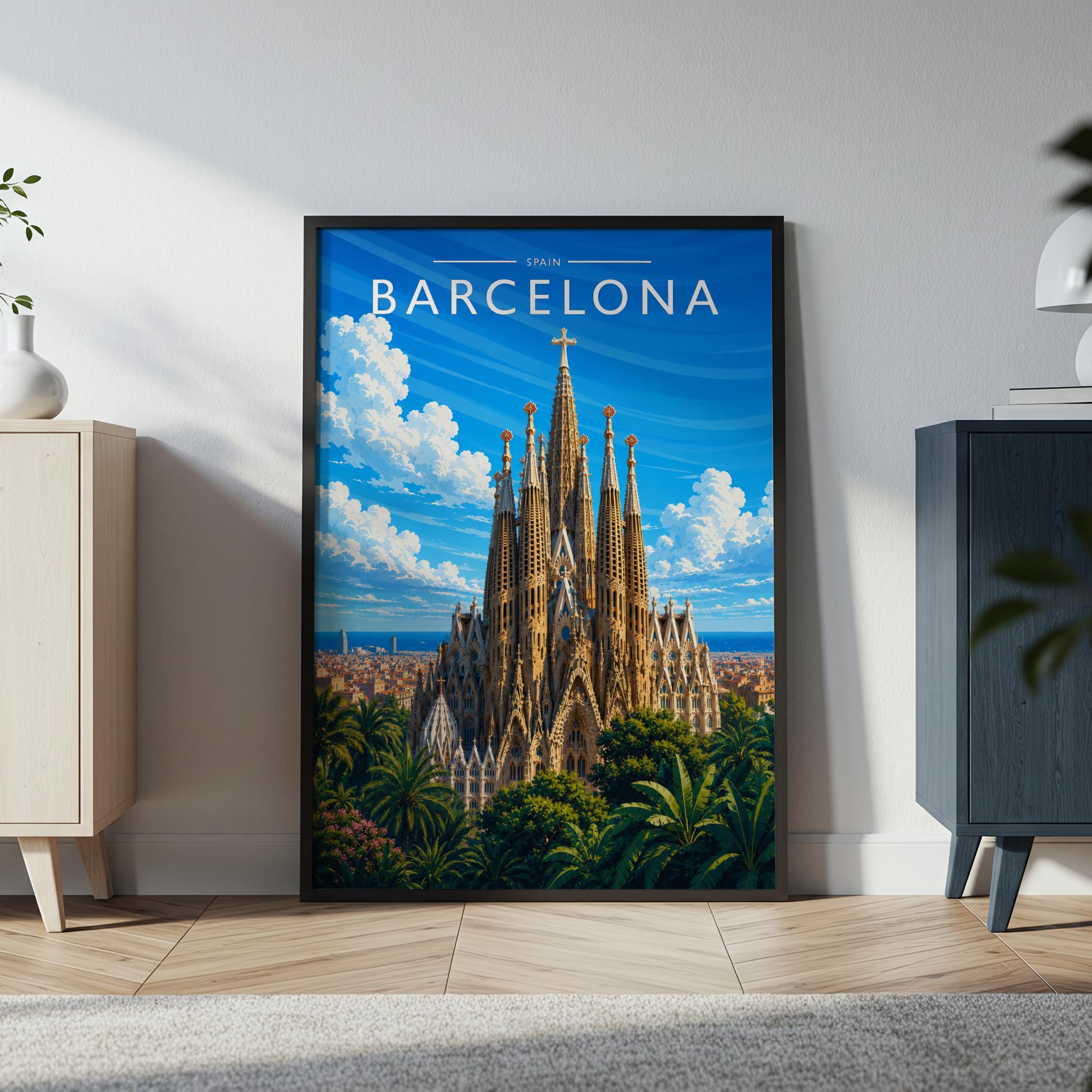 Barcelona #3 Travel Poster in a black frame