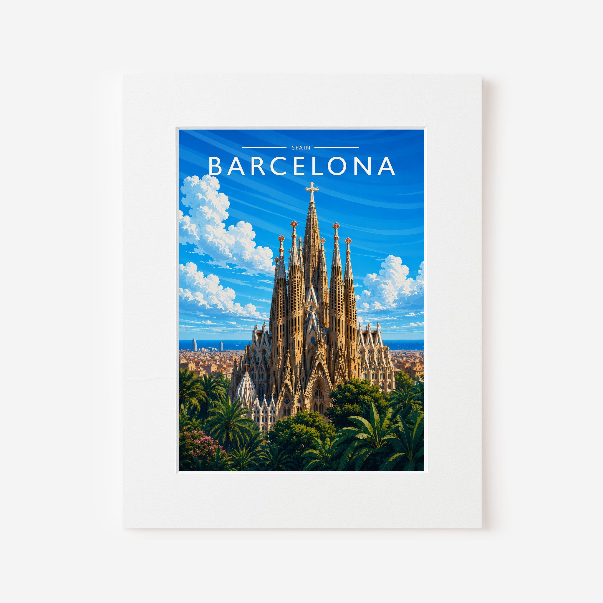 Barcelona #3 Travel Poster in a white mount