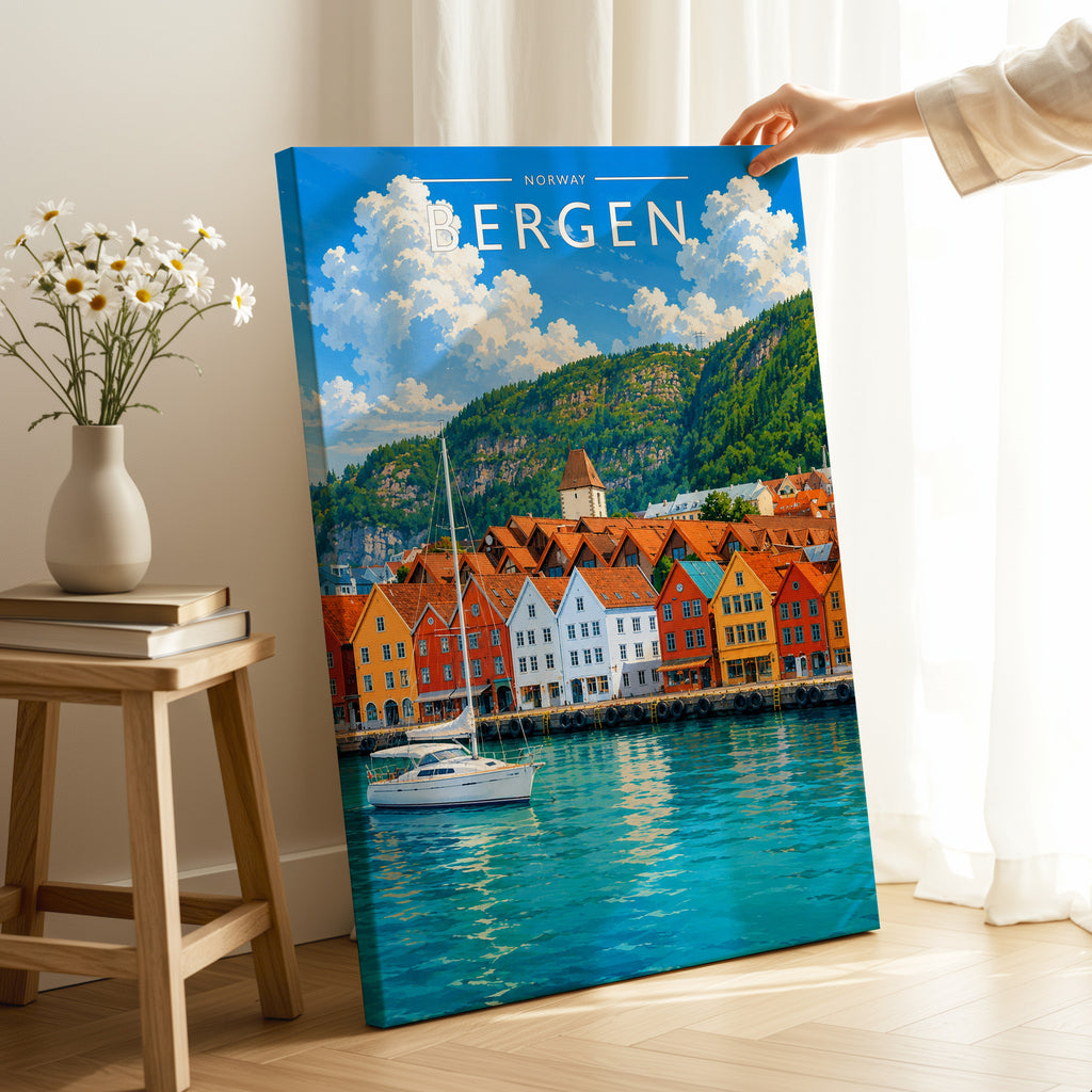 Bergen Travel Poster as a gallery-wrapped canvas
