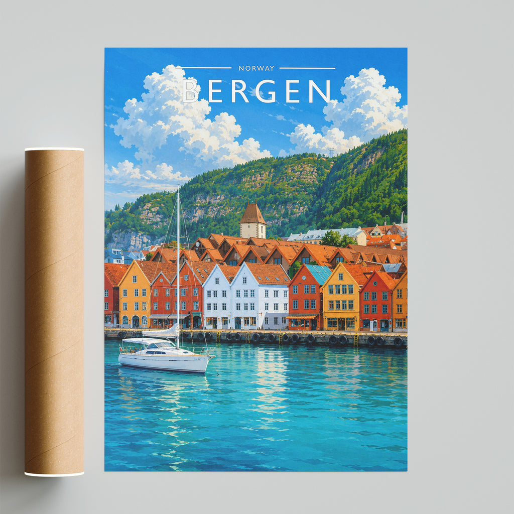 Bergen Travel Poster - fine art print with shipping tube