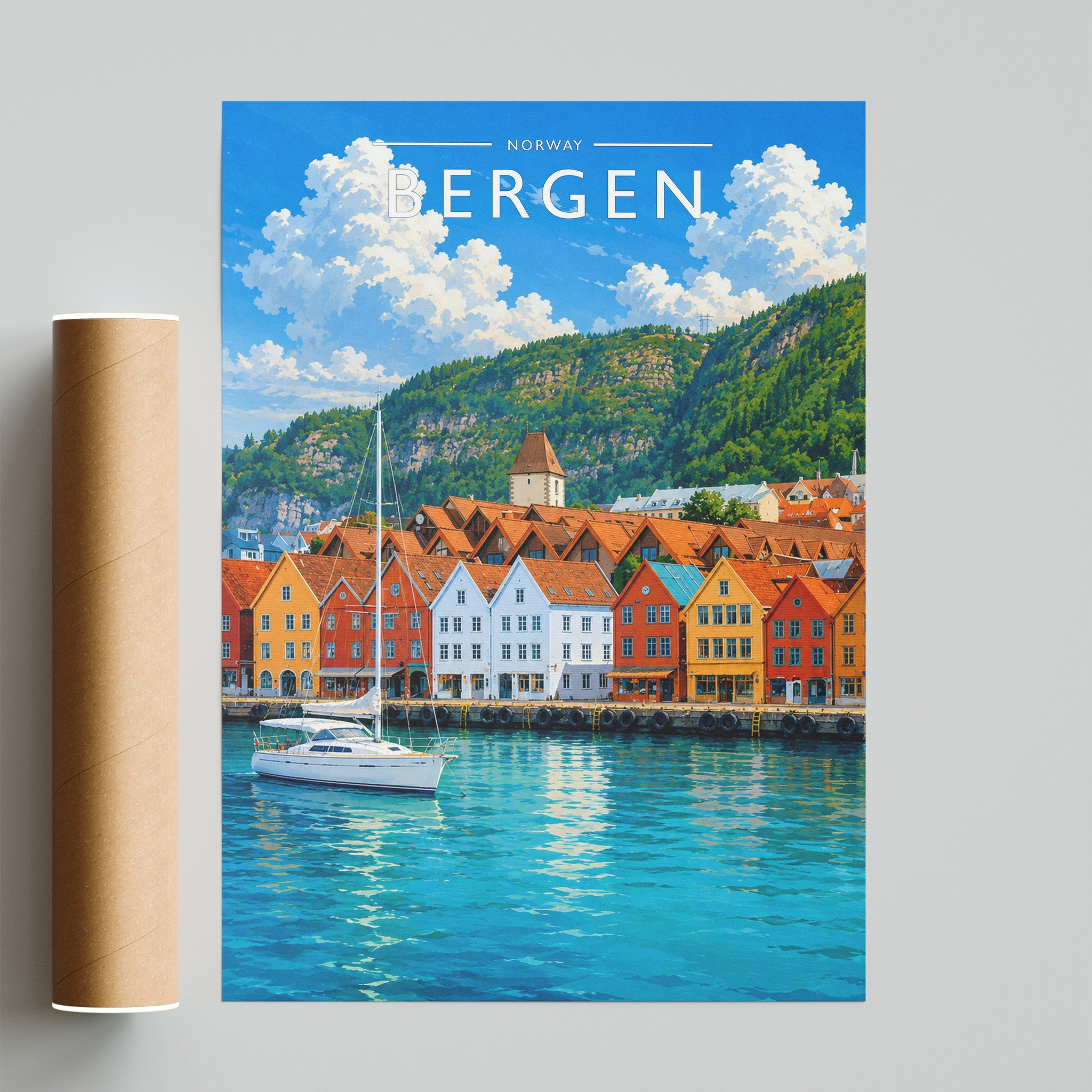 Bergen Travel Poster - fine art print with shipping tube