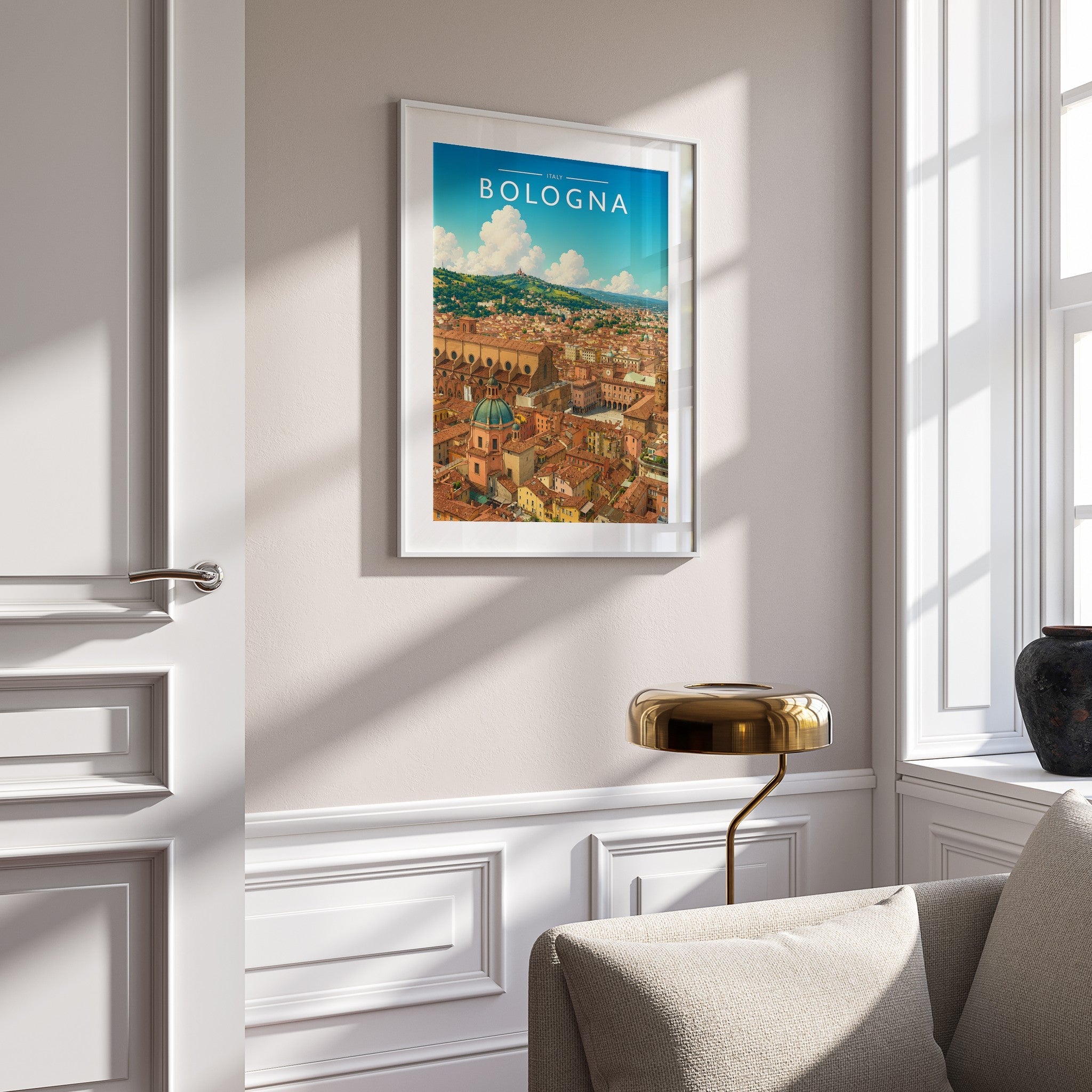 Bologna #2 Travel Poster mounted in a white frame