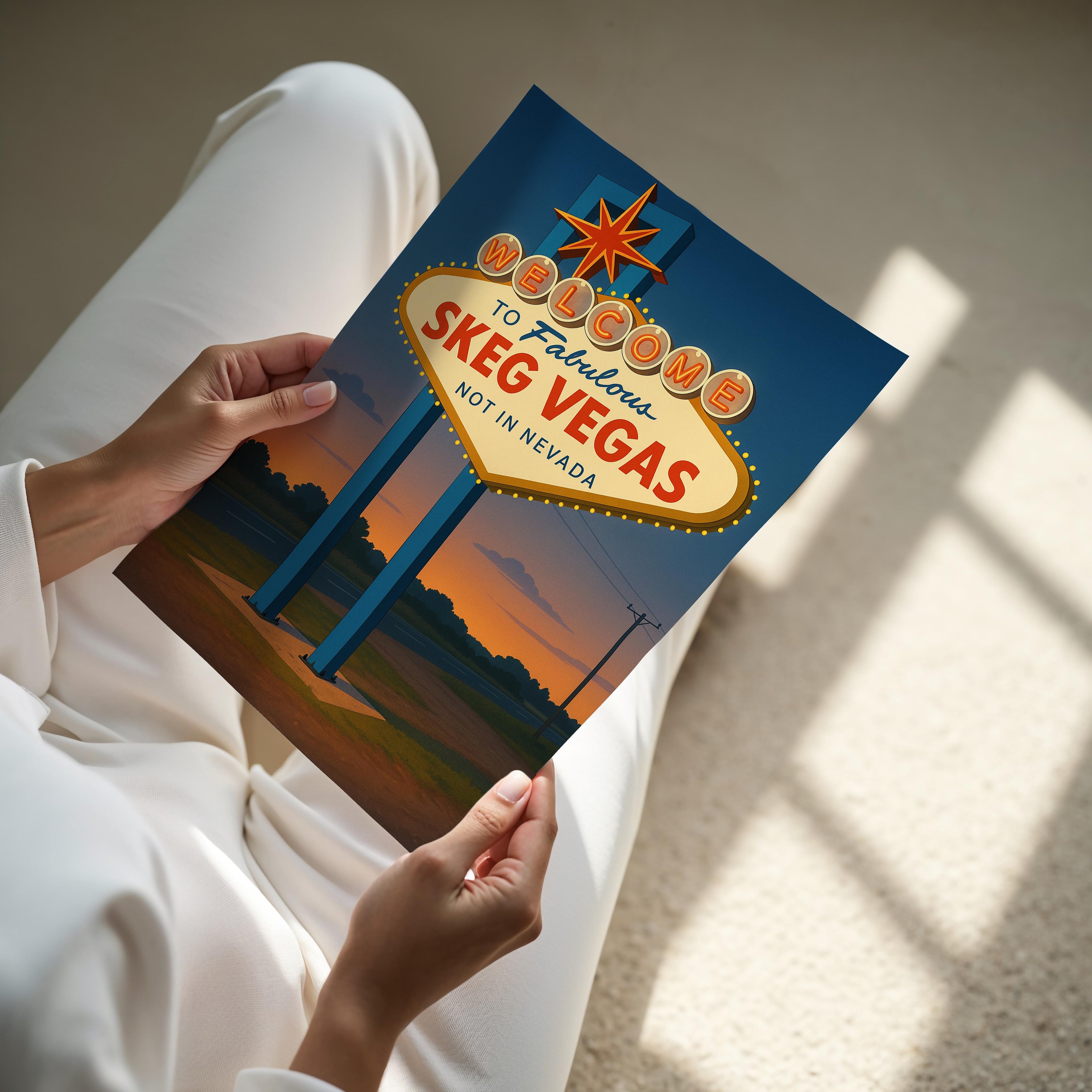 Skegness Travel Poster - A4 print held in hand