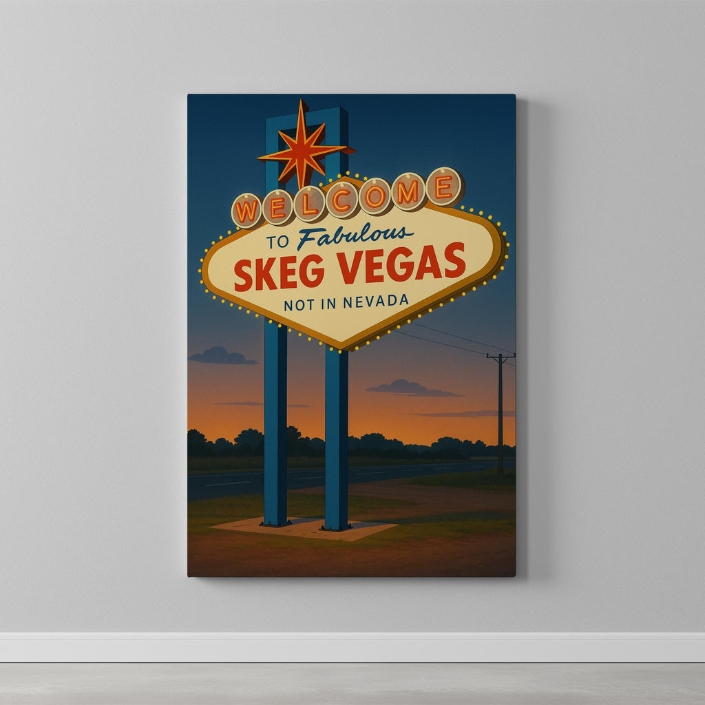 Skegness Travel Poster as a gallery-wrapped canvas on a plain wall