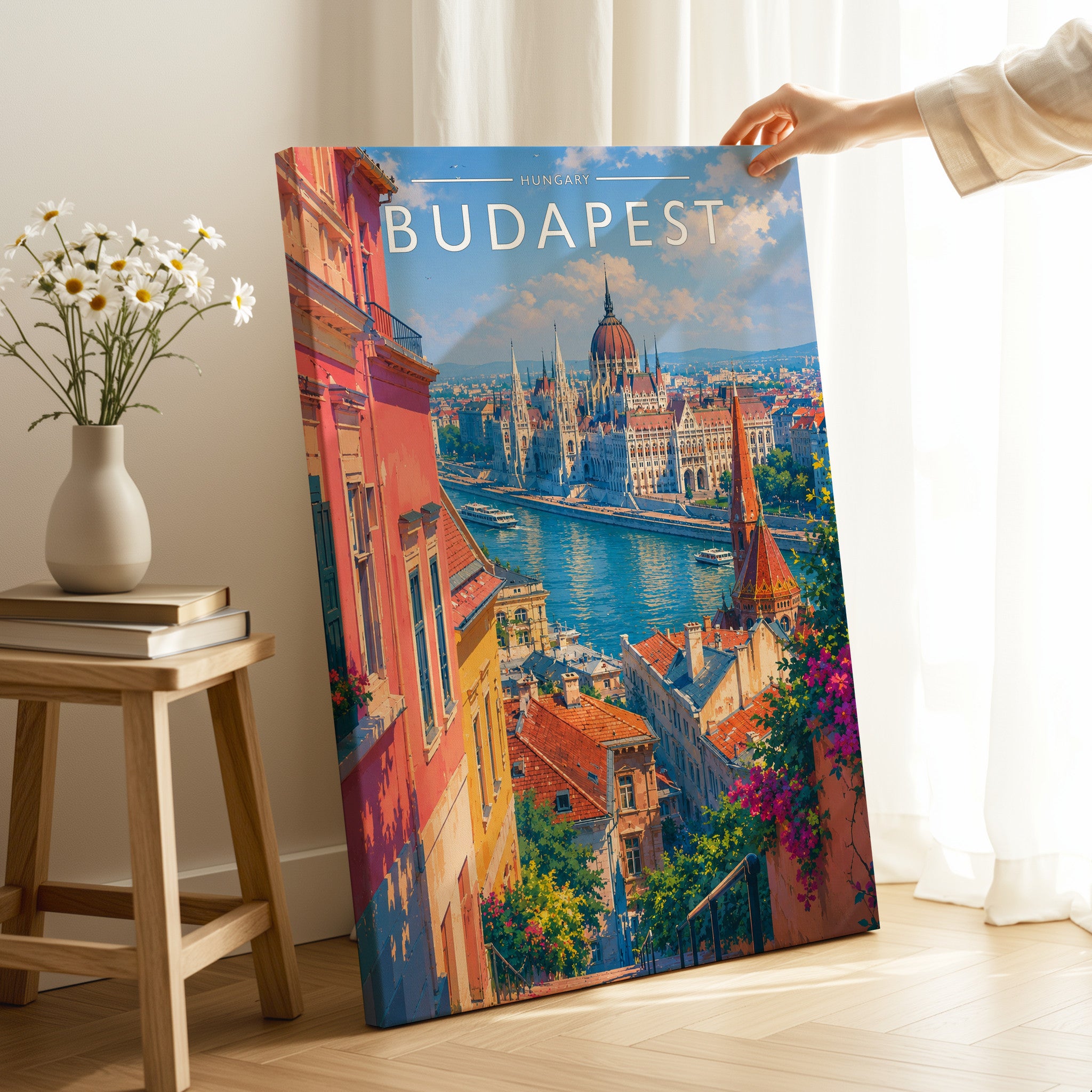 Budapest Travel Poster as a gallery-wrapped canvas