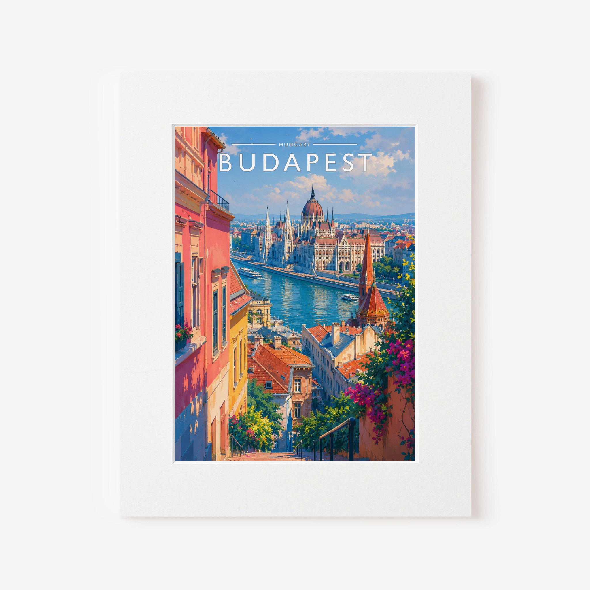 Budapest Travel Poster in a white mount