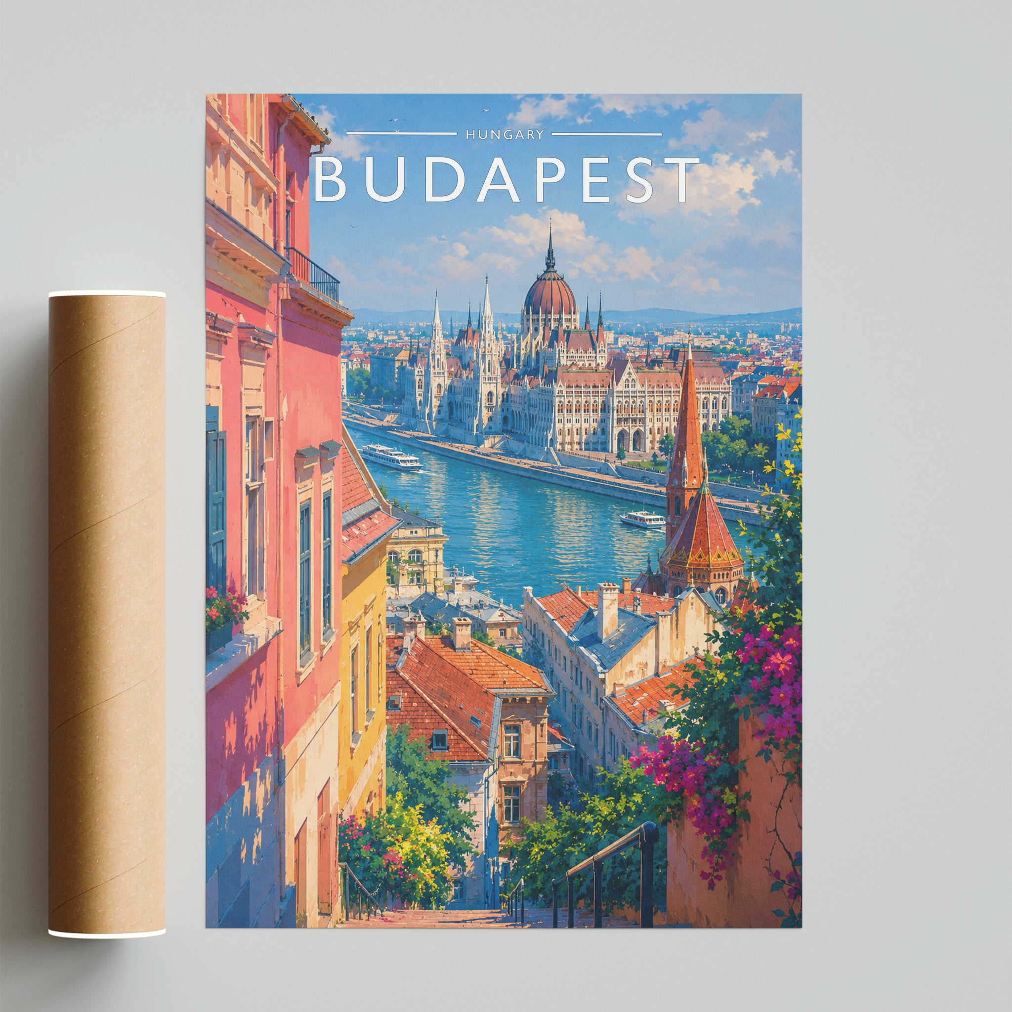 Budapest Travel Poster - fine art print with shipping tube