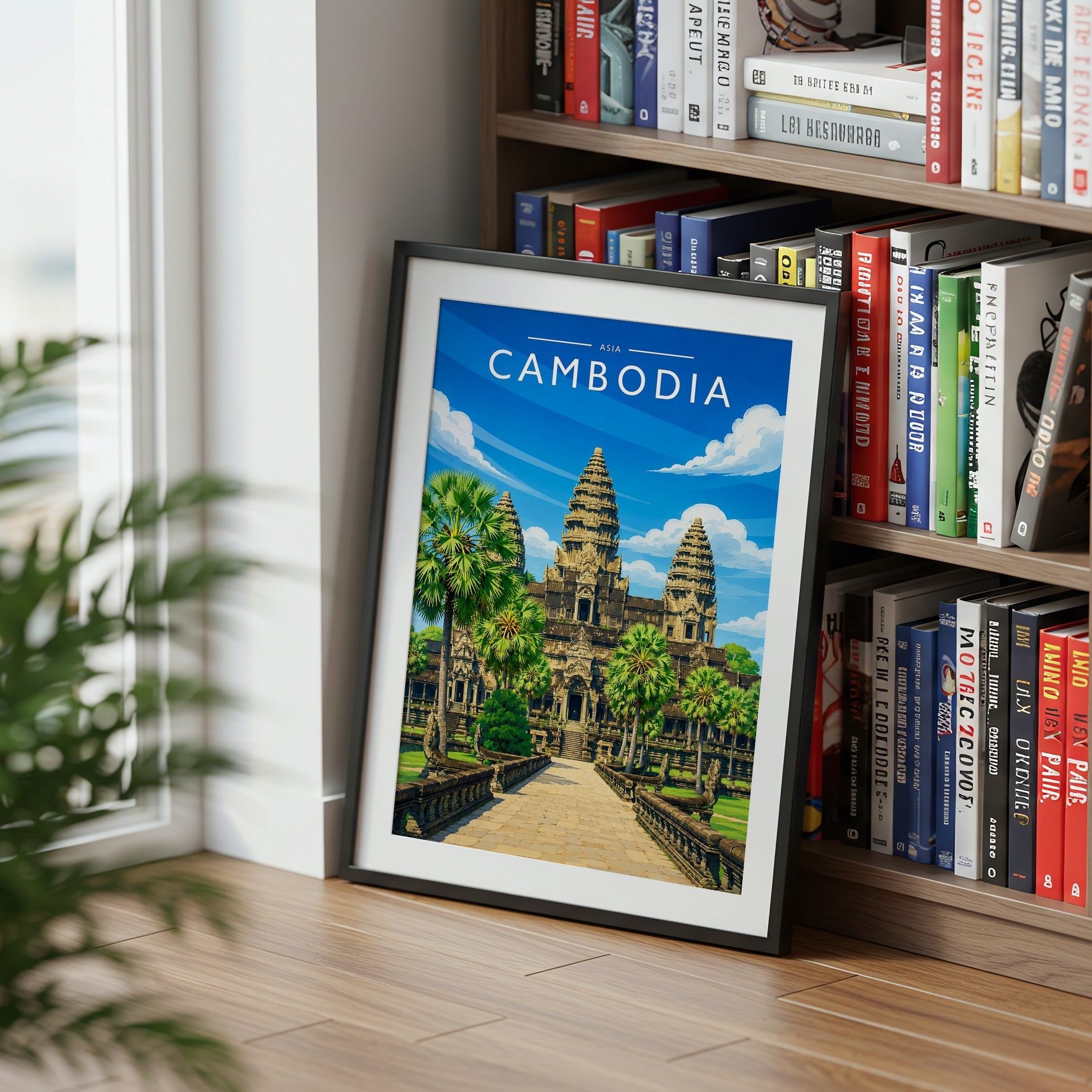 Cambodia Travel Poster mounted in a black frame