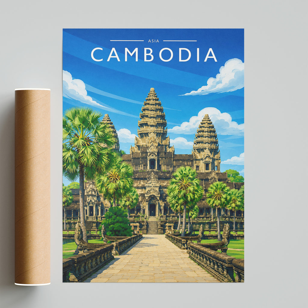 Cambodia Travel Poster - fine art print with shipping tube