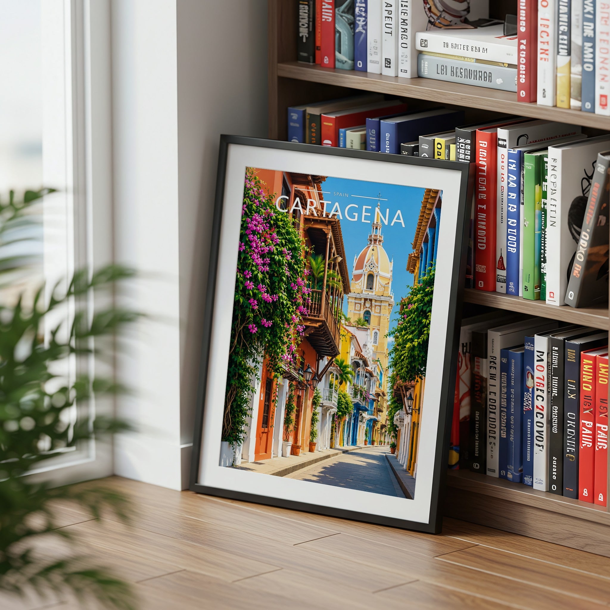 Cartagena Travel Poster mounted in a black frame