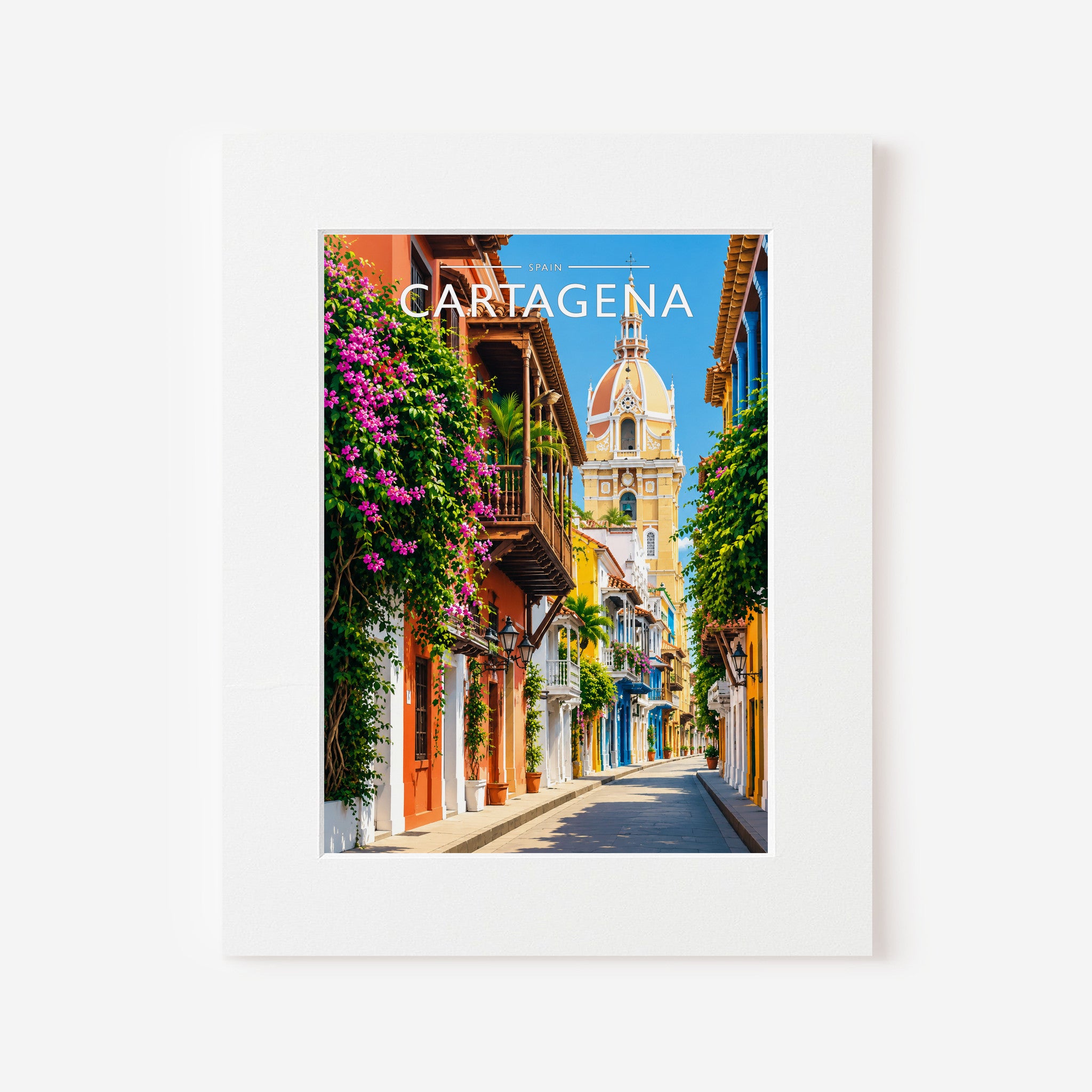 Cartagena Travel Poster in a white mount