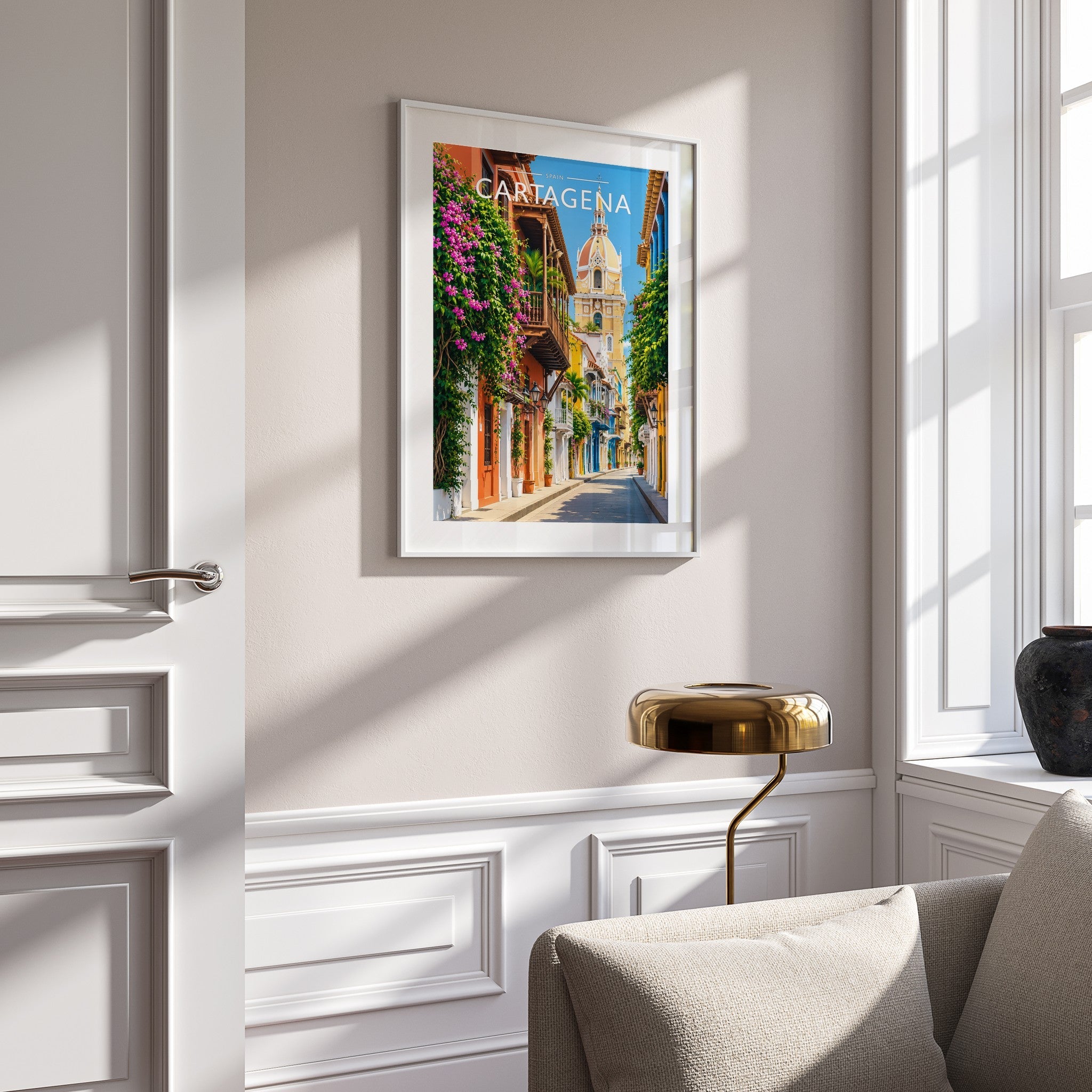 Cartagena Travel Poster mounted in a white frame